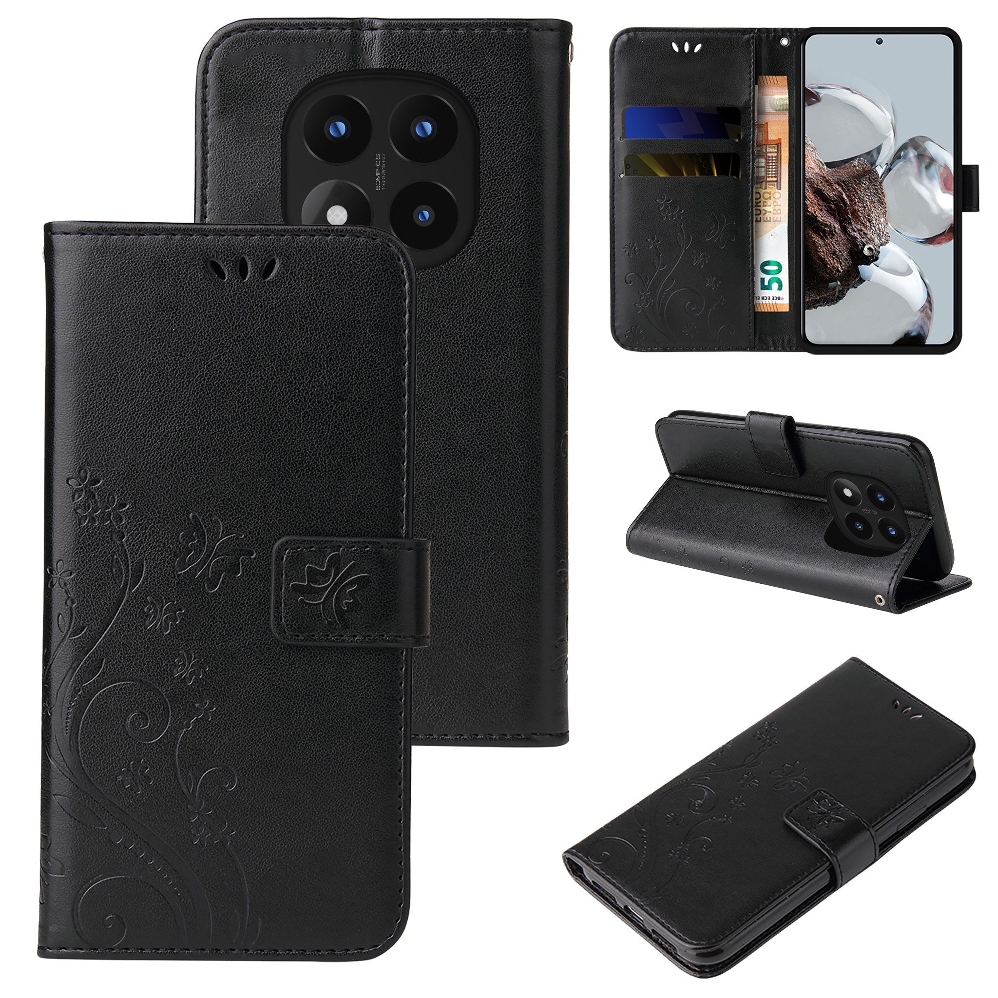 Tec-Expert Handyhülle Cover Tasche Hülle für Xiaomi Redmi Note 14 Pro 5G / Pro+ 5G 6.67 Zoll, 6.67, Klapphülle Case mit Kartenfach Fliphülle aufstellbar, Motiv Blumen