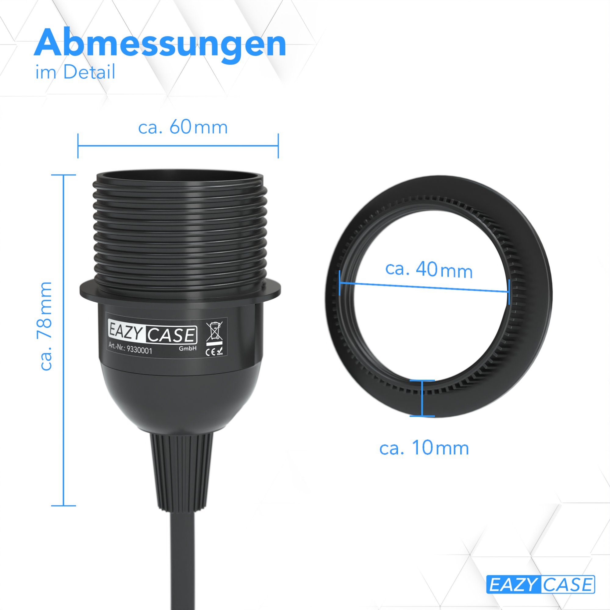 EAZY CASE Lampenfassung 3x E27 Lampensockel mit Schalter und Kabel 5m, (Spar-Set, 3-St), E27 Fassung Schalter Lampen Kabel Netzstecker Lampenaufhängung Schwarz