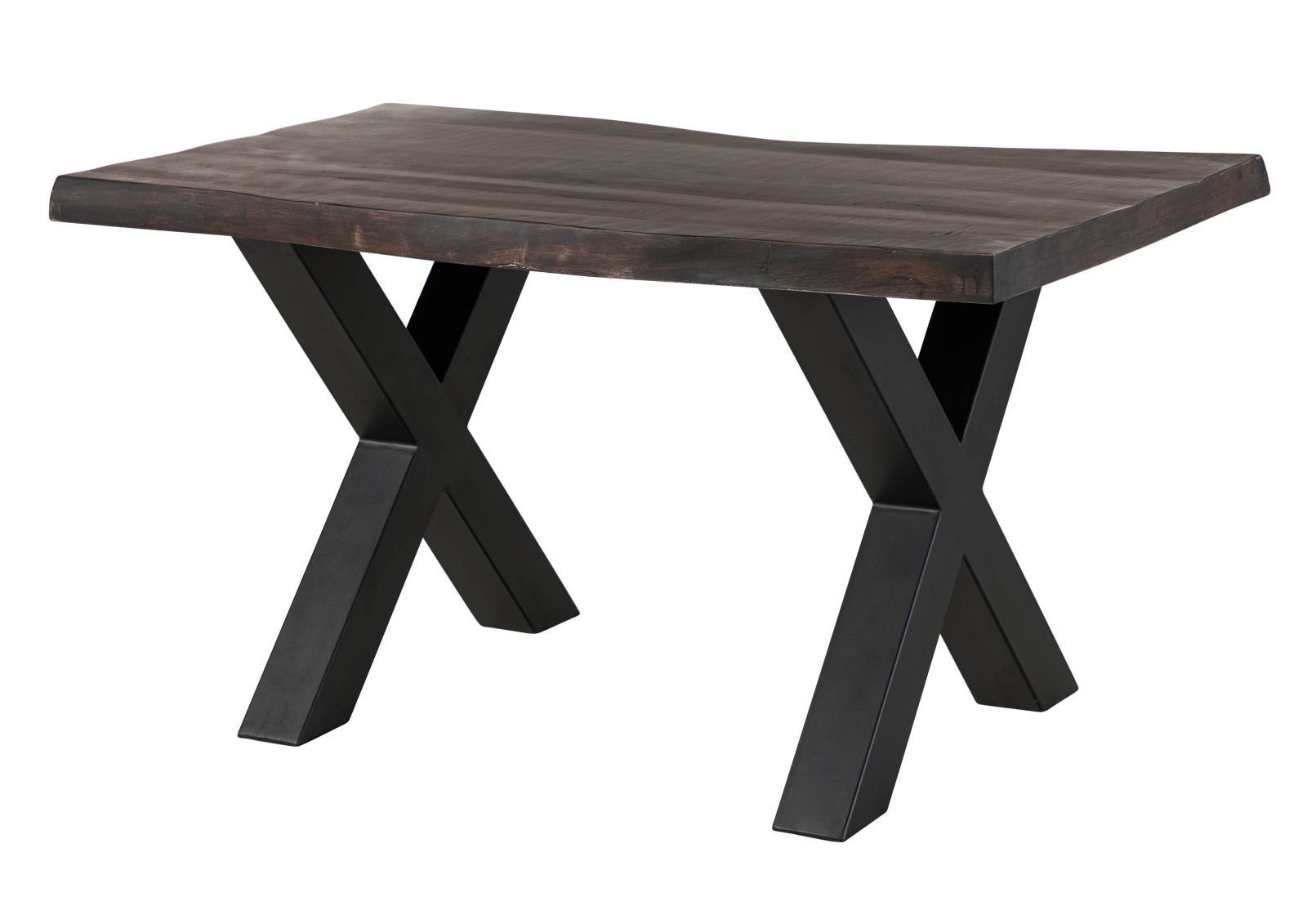 Massivmoebel24 Baumkantentisch FREEFORM (Massivholz, Massivholztisch), Baumtisch Mango 160x90x77 grau / X-Beine anthrazit FREEFORM 5