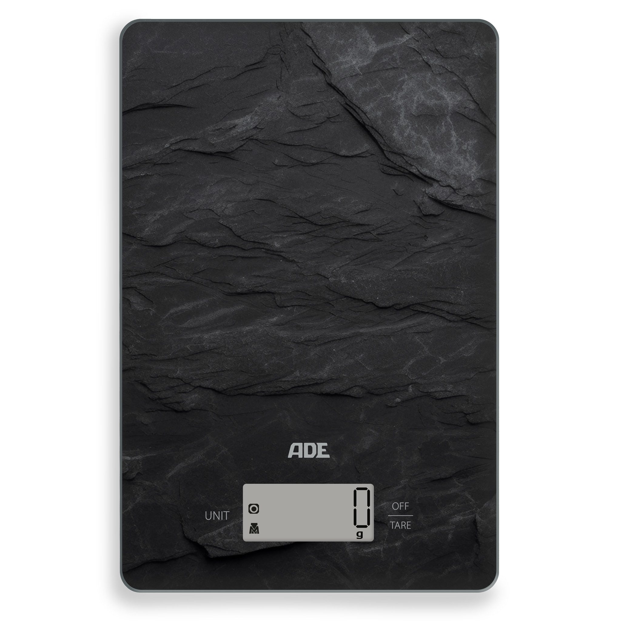 ADE Küchenwaage digital, präzise Grammwaage bis 5kg mit großem Display, extra flache Bauart, mit Öse zum Aufhängen