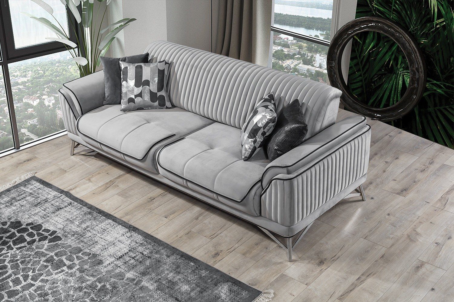 Villa Möbel Sofa Bond, 1 Stk. 2-Sitzer, Quality Made in Turkey, Luxus-Microfaser (100% Polyester) Grau