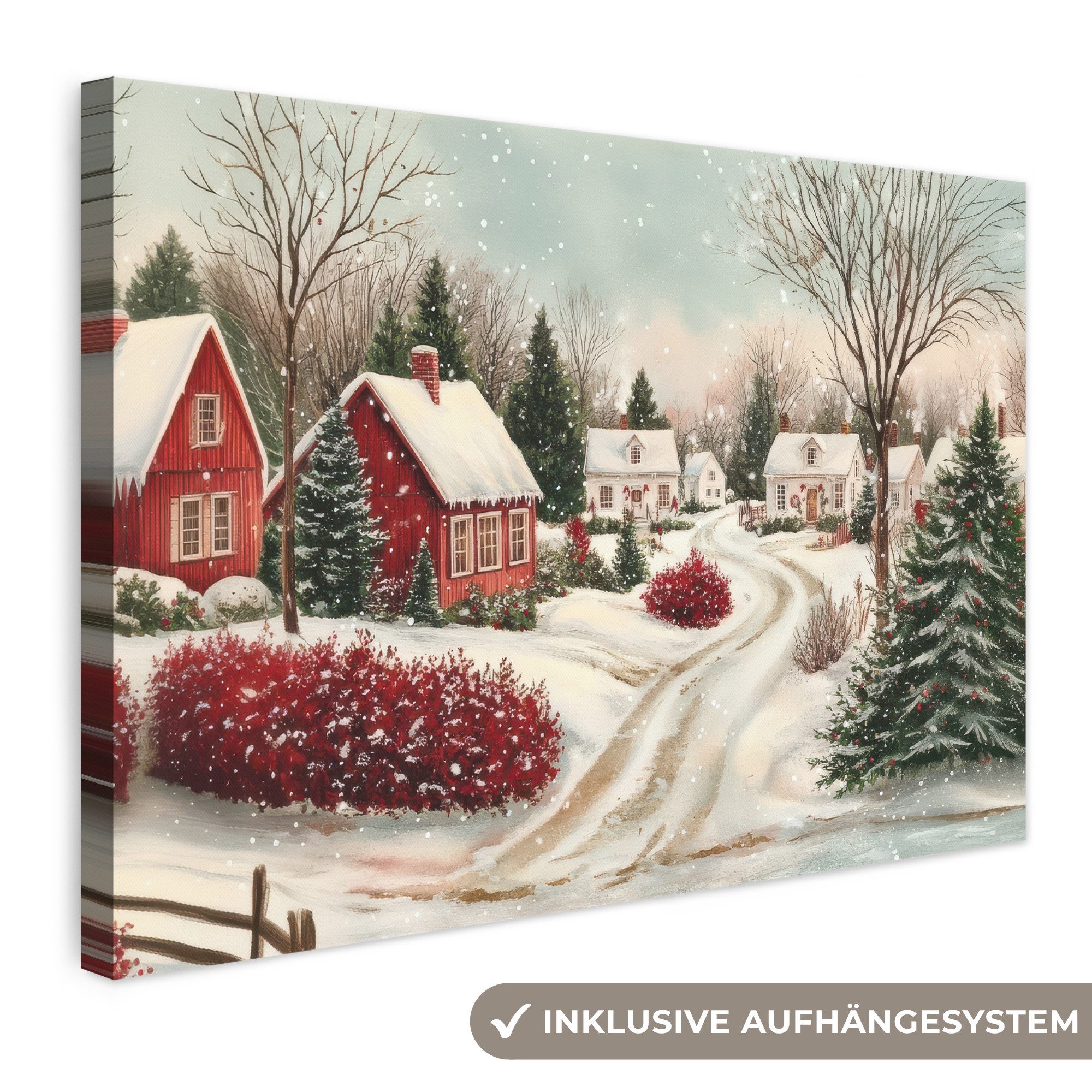OneMillionCanvasses® Leinwandbild Weihnachtsstimmung - Ländlich - Rot, Fotodruck (1 St), Leinwand Bilder Klein, Wand Dekoration Aesthetic 30x20 cm