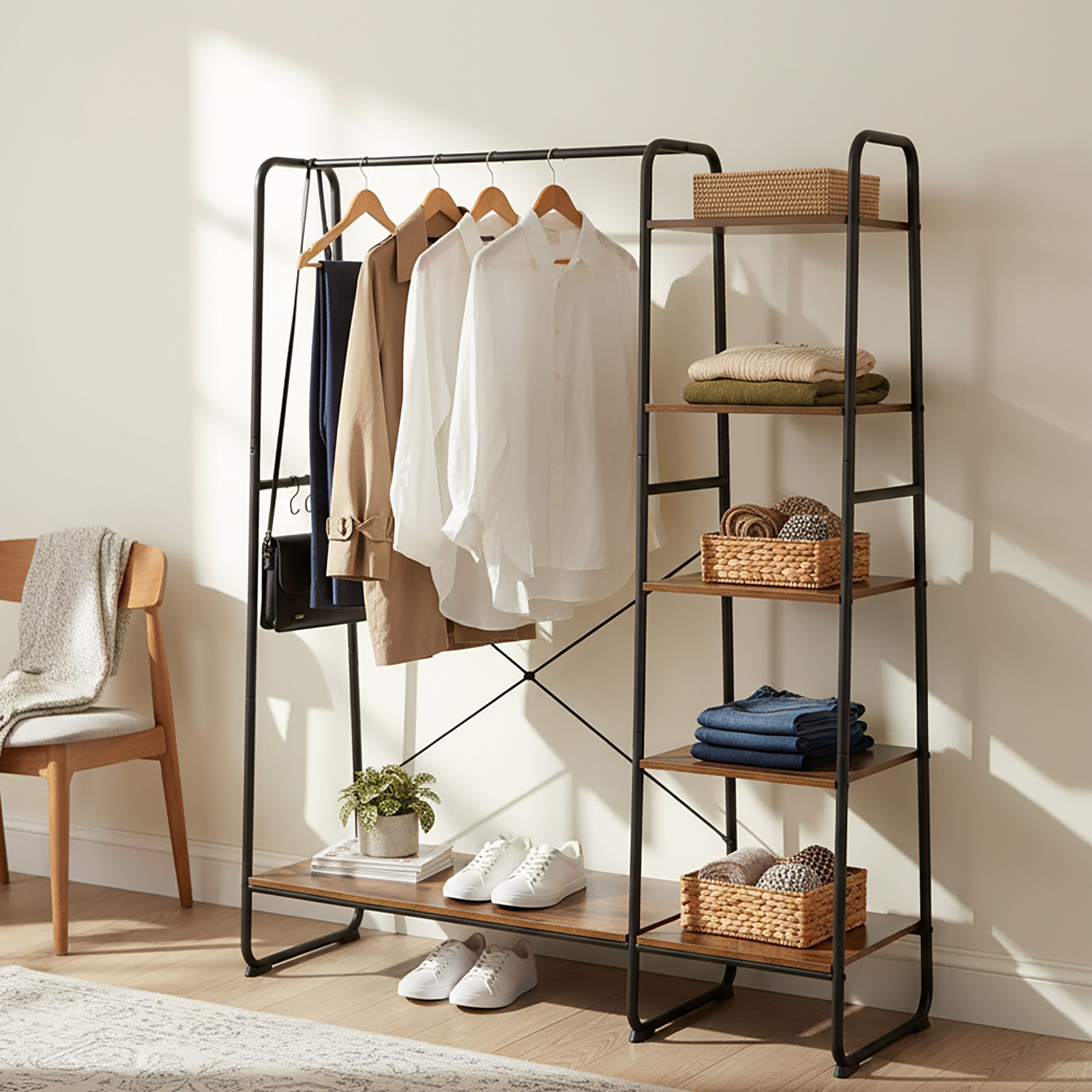 relaxdays Kleiderständer mit Schuhablage, Industrial-Schwarz