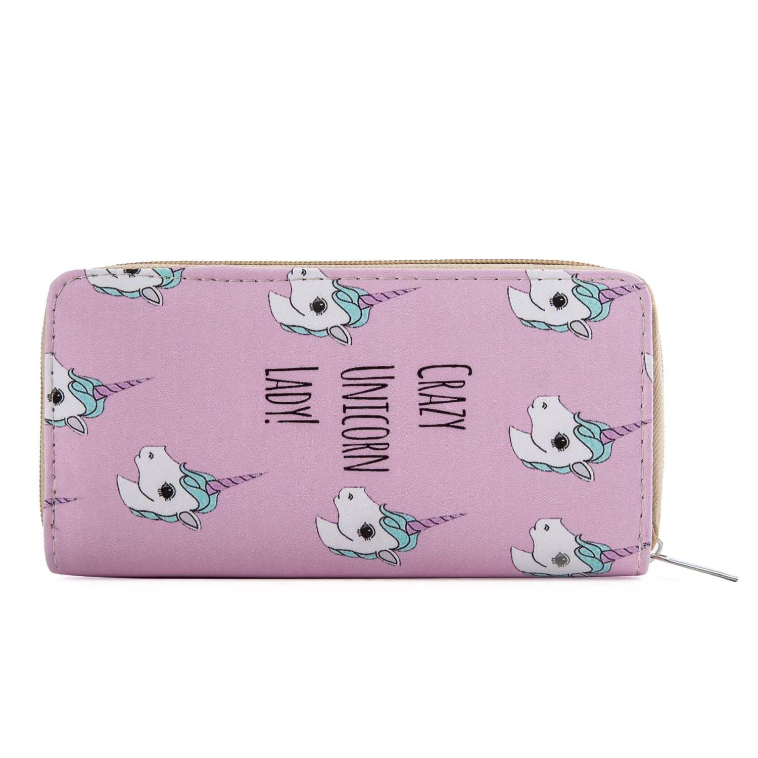 DonDon Geldbörse DonDon Damen Mädchen Geldbörse Geldbeutel - Einhorn Crazy Unicorn Lady (Packung, 1-tlg), Reißverschluss