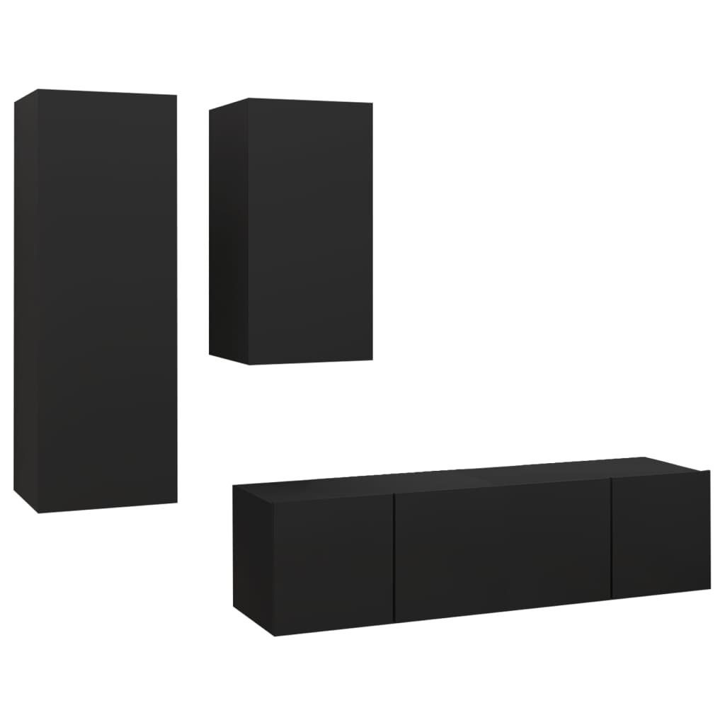 TV-Schrank-Set furnicato TV-Schrank Holzwerkstoff 4-tlg. Schwarz