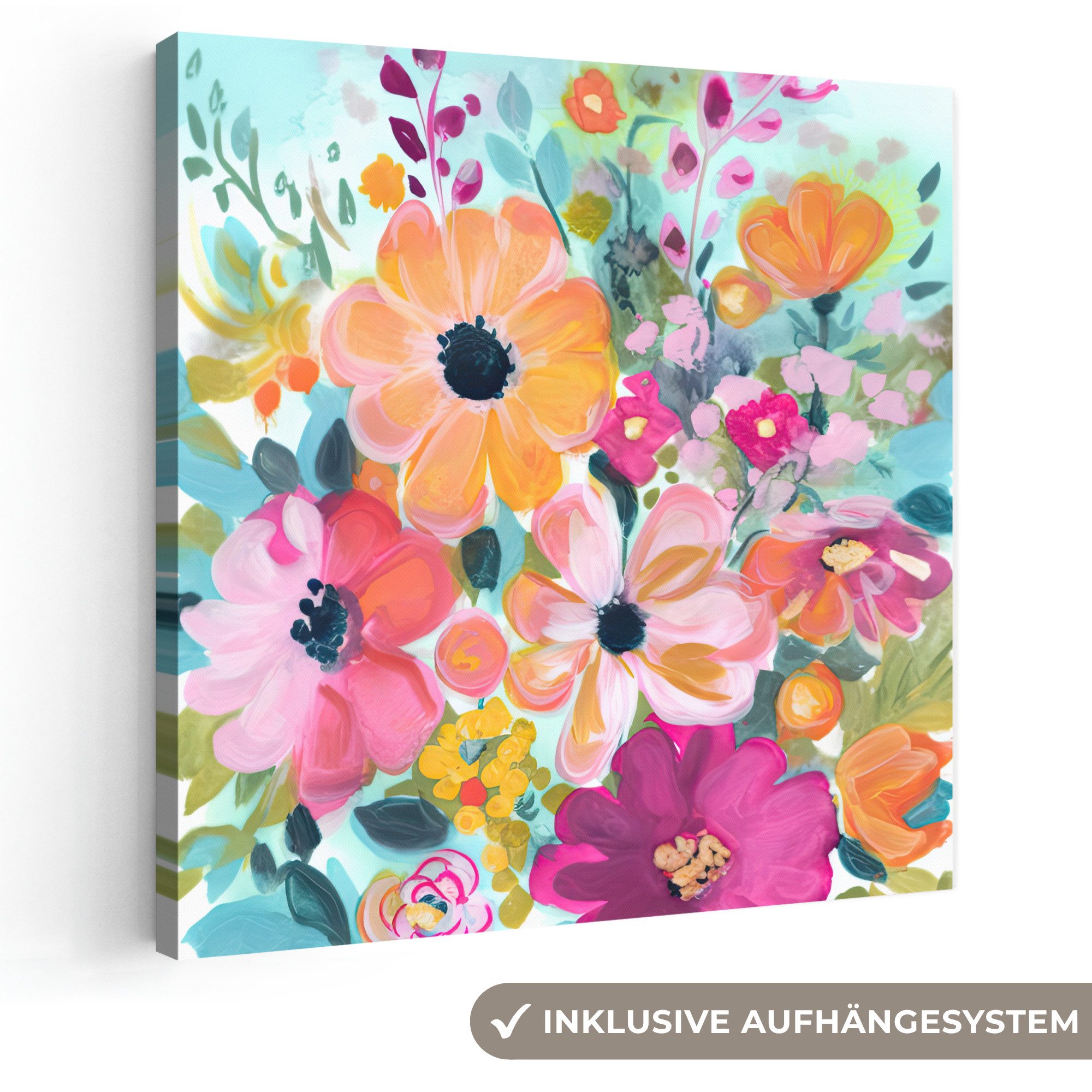 OneMillionCanvasses® Leinwandbild Blumen - Malerei - Natur - Botanisch, Fotodruck (1 St), Wandbild, Deko Schlafzimmer Wohnzimmer Flur 20x20 cm