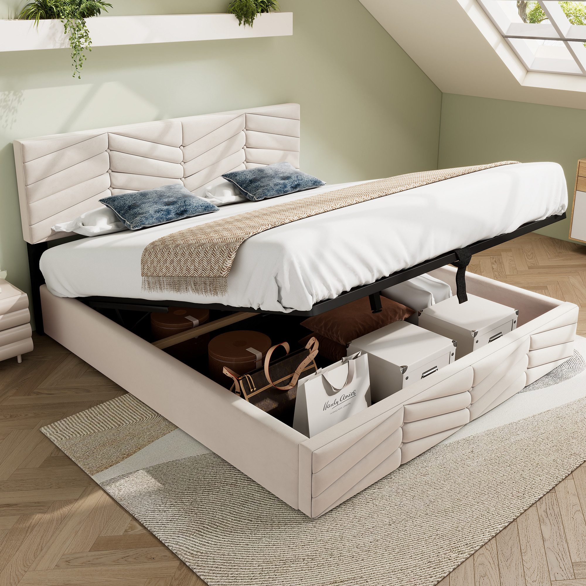 REDOM Polsterbett Funktionsbett (Beige Hydraulisches Doppelbett günstig online kaufen