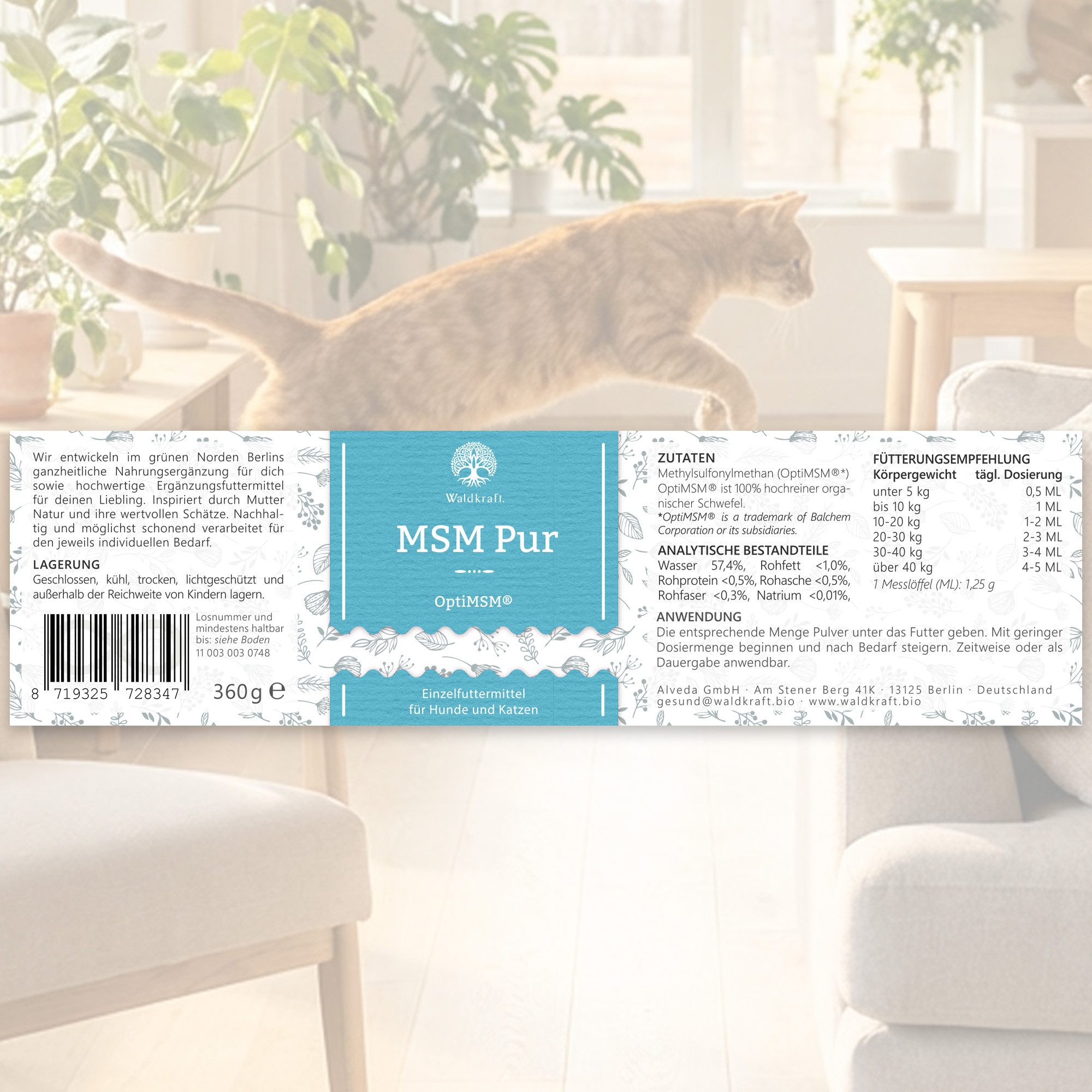 Waldkraft. MSM Pur – Organischer Schwefel für Hunde und Katzen Nachfüllbeutel, für: Hund, Katze, 100 % OptiMSM®, ohne Zusatzstoffe, ohne Füllstoffe
