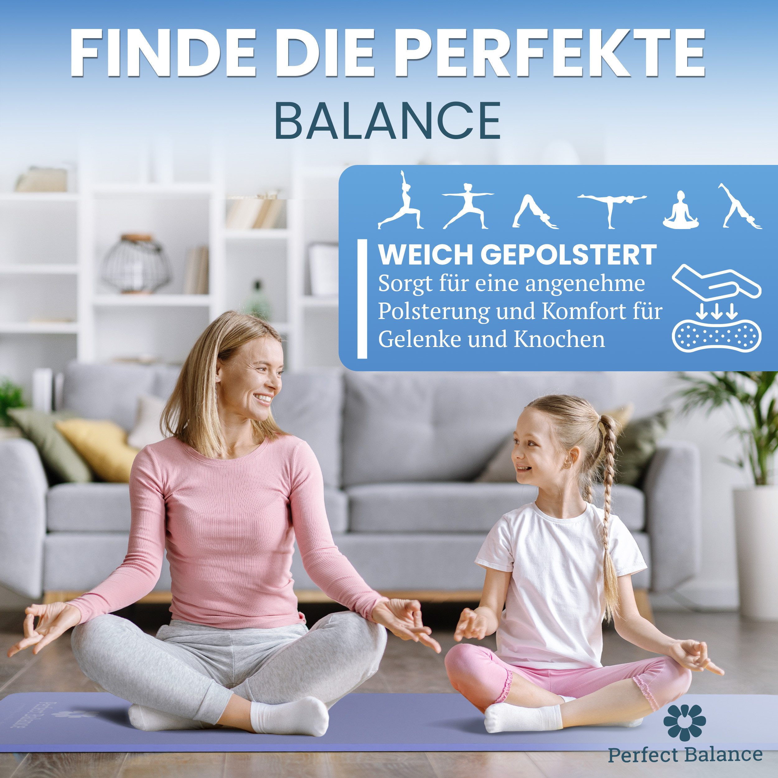 Perfect Balance Yogamatte Yoga Matten Set mit Retro-Baumwolltasche und 2 Blöcken