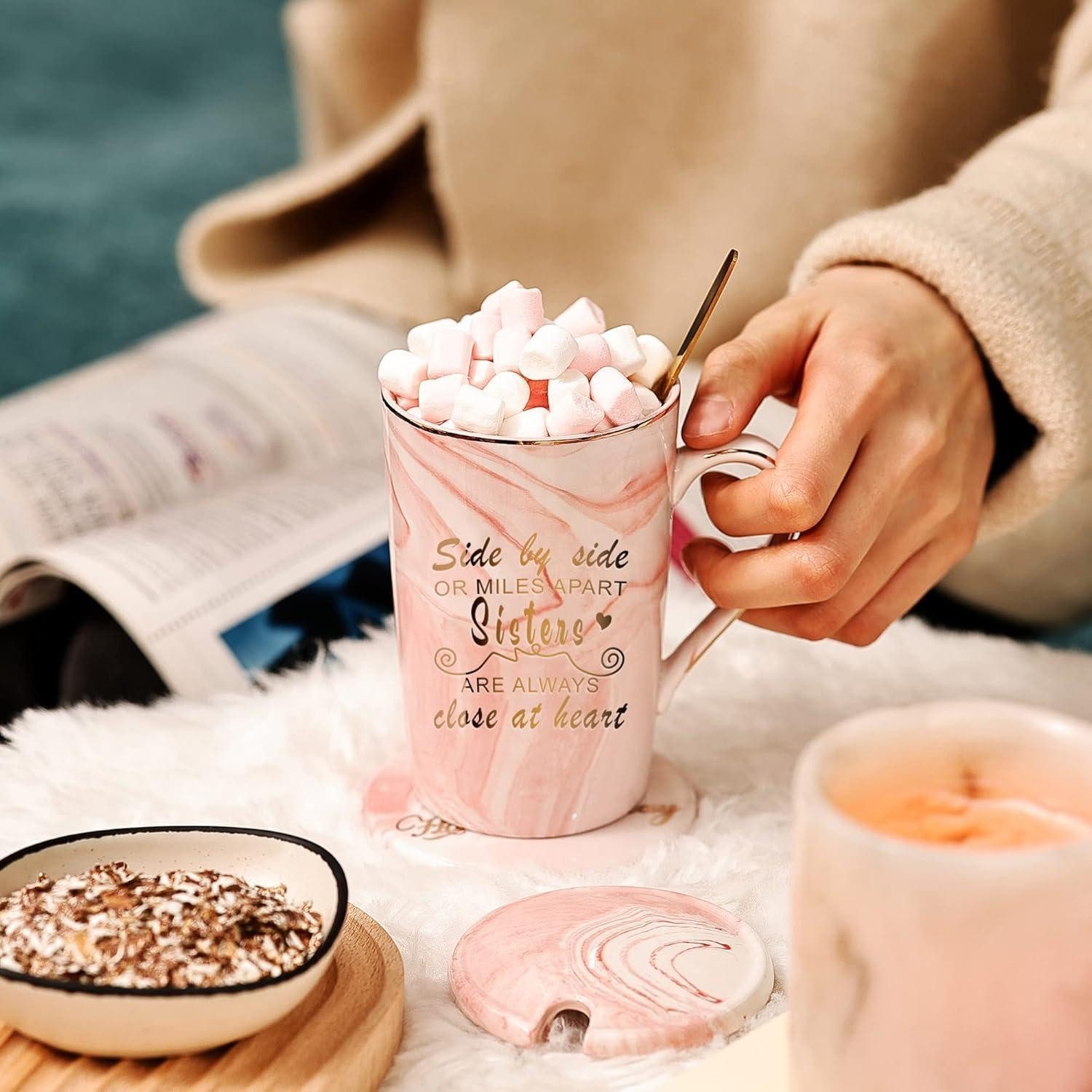 LuxusKollektion Tasse Schwester Geschenke Becher Set - Side by Side oder Miles Apart Sisters