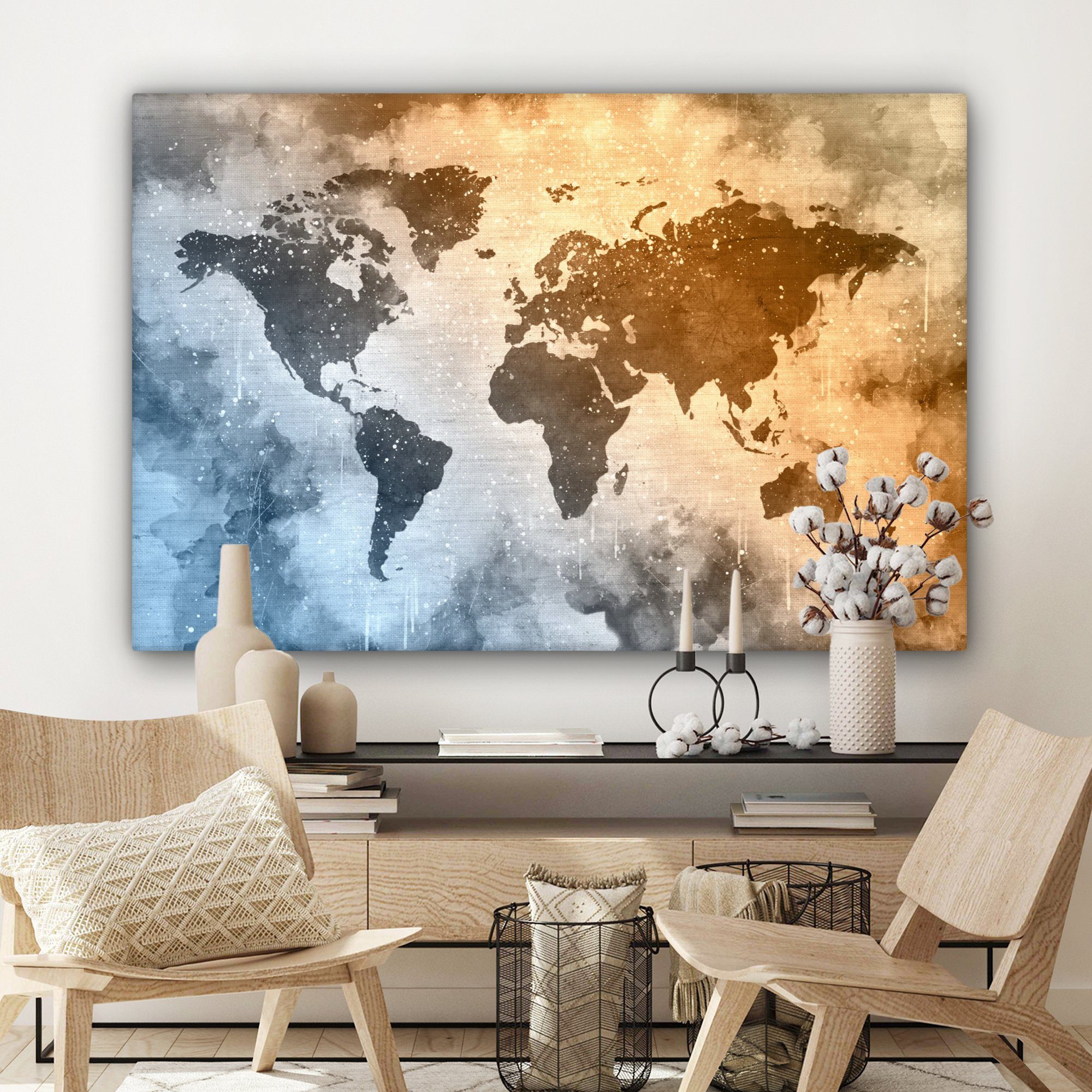 OneMillionCanvasses® Leinwandbild Weltkarte - Abstrakt XXL, - alle Farben, Wandbild St), 120x80 für cm großes, Gemälde, Wohnbereiche, (1