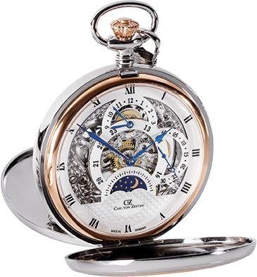 Carl von Zeyten Taschenuhr Alb, CVZ0040RSL, (Set, 2-tlg., inkl. Kette), Mechanische Uhr, Herrenuhr, Made in Germany, Mondphase