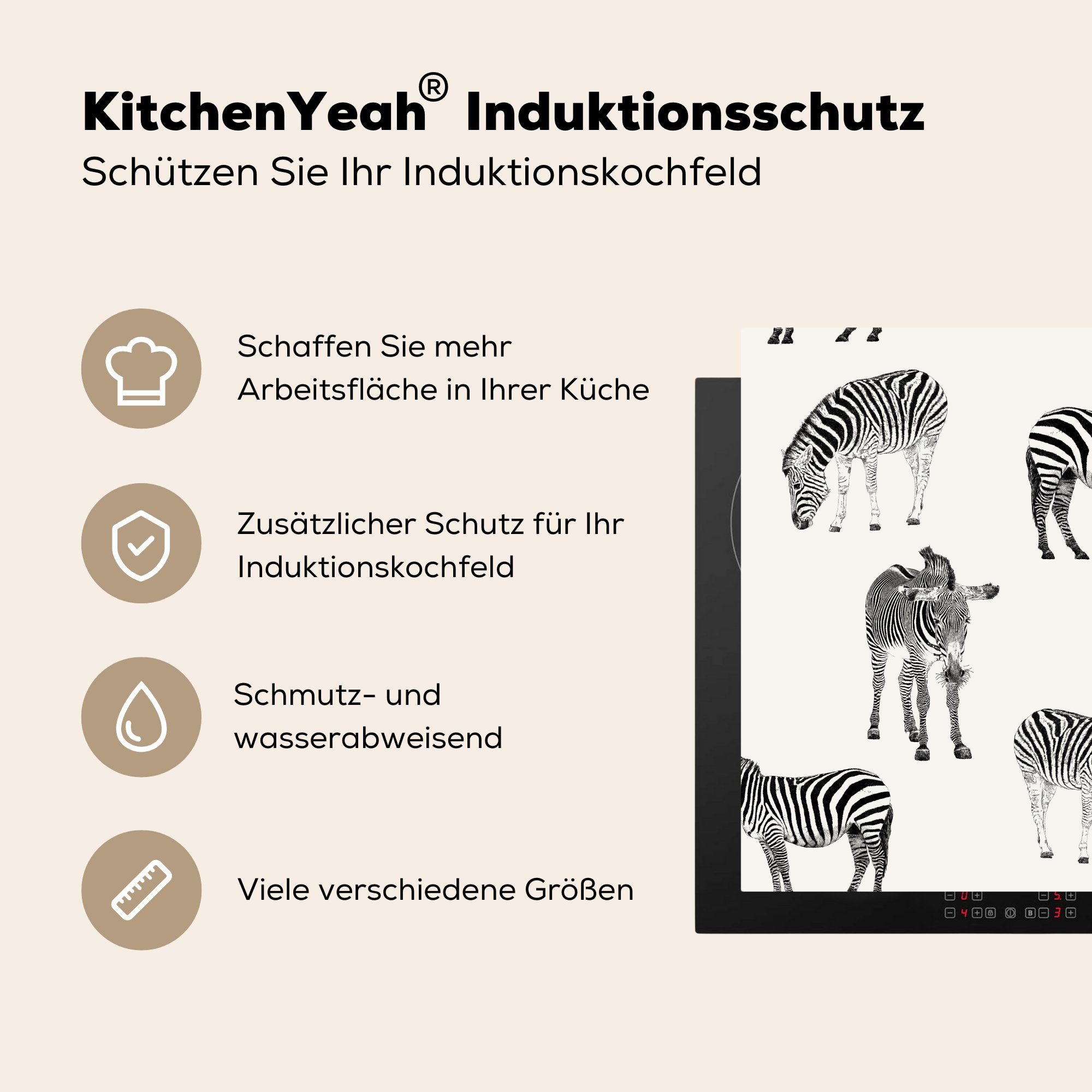 Vinyl, - - Herdblende-/Abdeckplatte Ceranfeldabdeckung, 78x78 Illustration cm, Zebra Muster, Arbeitsplatte tlg), MuchoWow küche (1 für