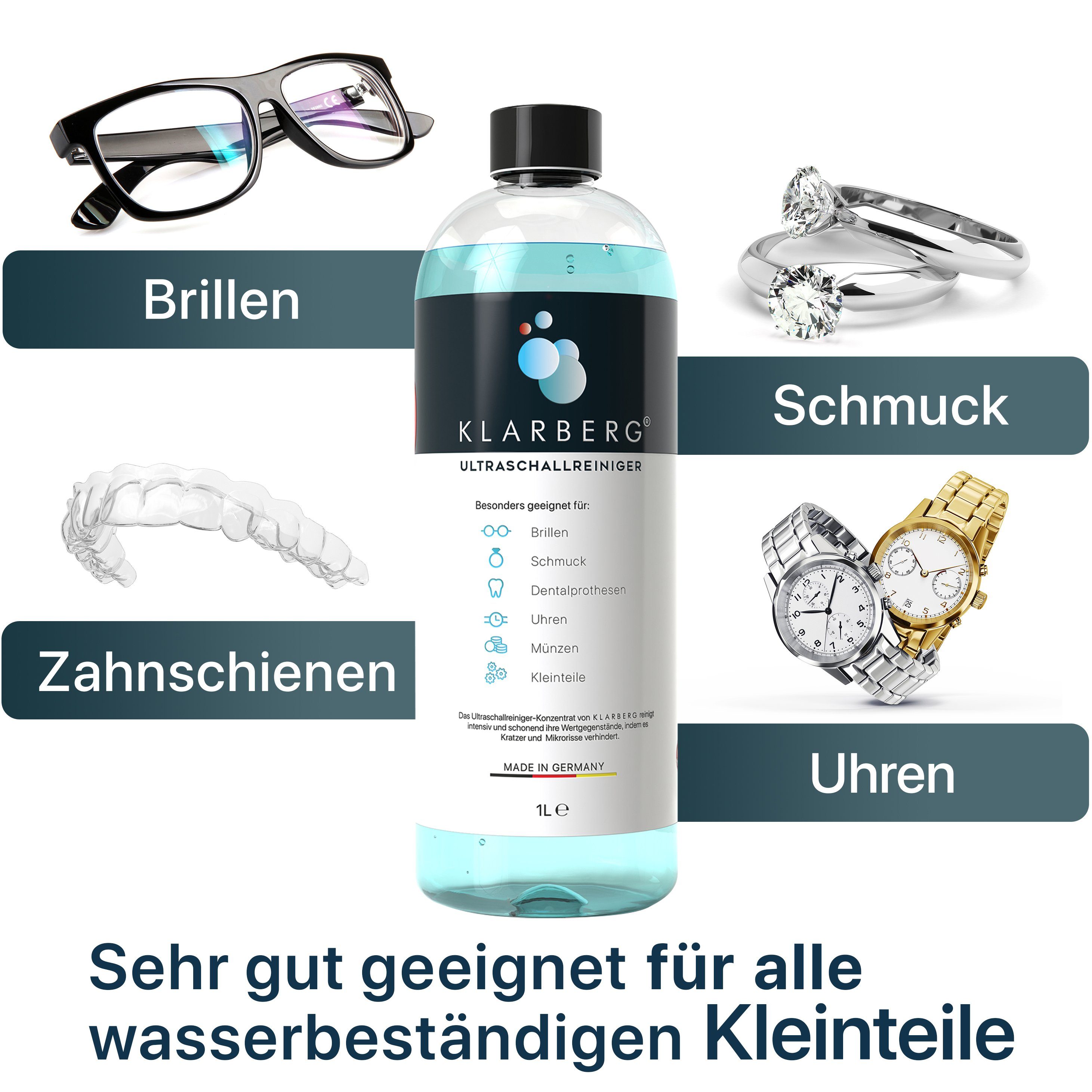 Klarberg Ultraschallreiniger Konzentrat für Ultraschallreiniger, Reinigung von Brillen, Schmuck, Zahnersatz, Uhren im Ultraschallbad