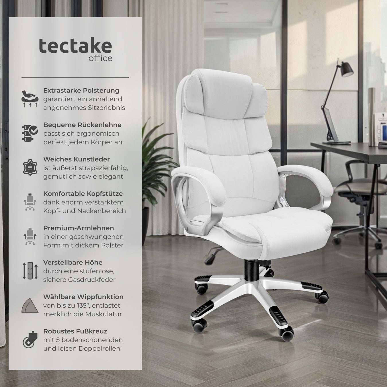 tectake Chefsessel Bürostuhl (Set, 1 St), Strapazierfähiger Kunstlederbezug günstig online kaufen