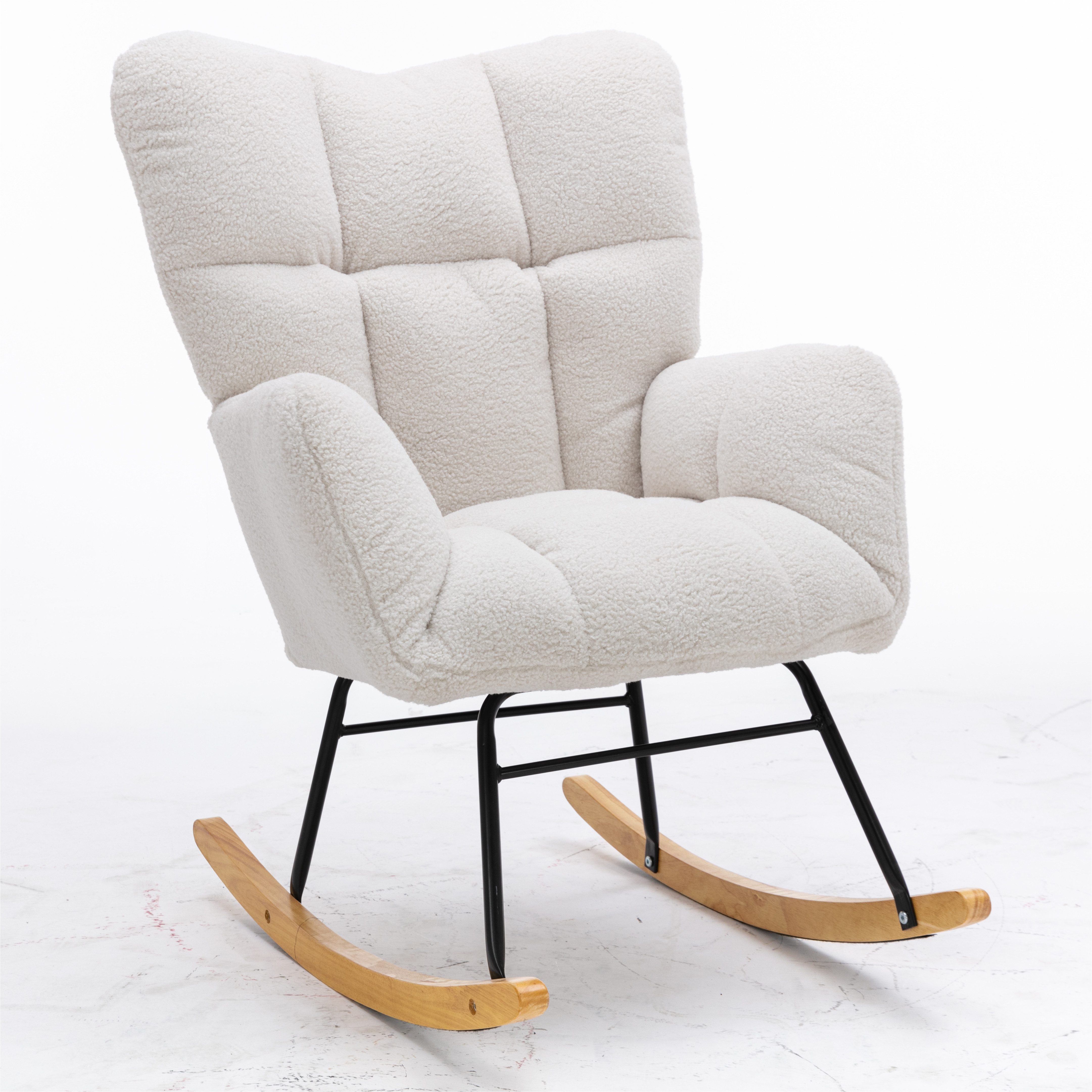 EXTSUD Schaukelstuhl Mid Century Schaukelstuhl aus Teddystoff – gepolstert & gemütlich, gepolsterte Sitzfläche für Wohnzimmer und Schlafzimmer