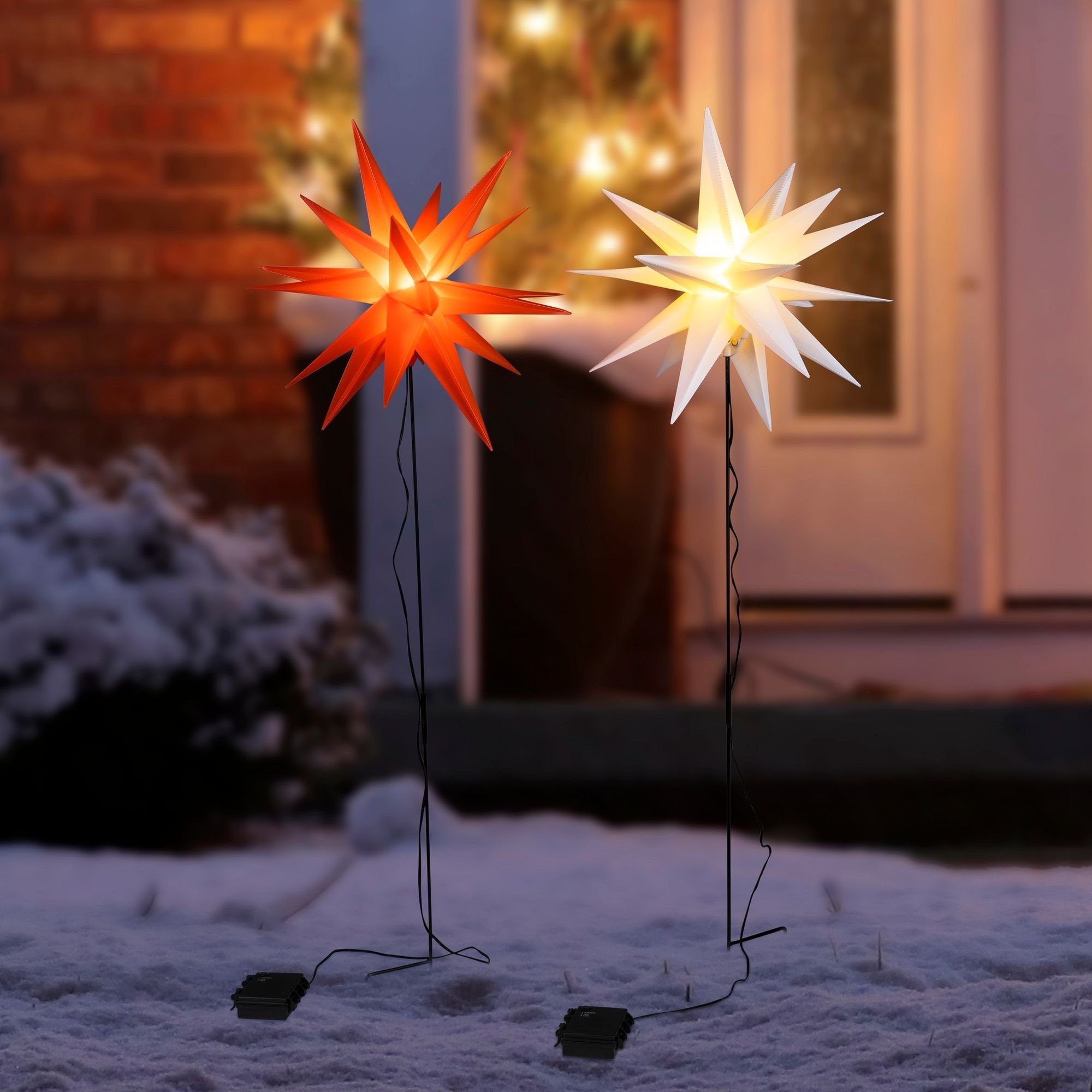 GartenHero LED 2x Set Weihnachtsstern Stern integriert, warmweiß Weihnachtssterne, LED Fröbelstern Stern außen fest LED