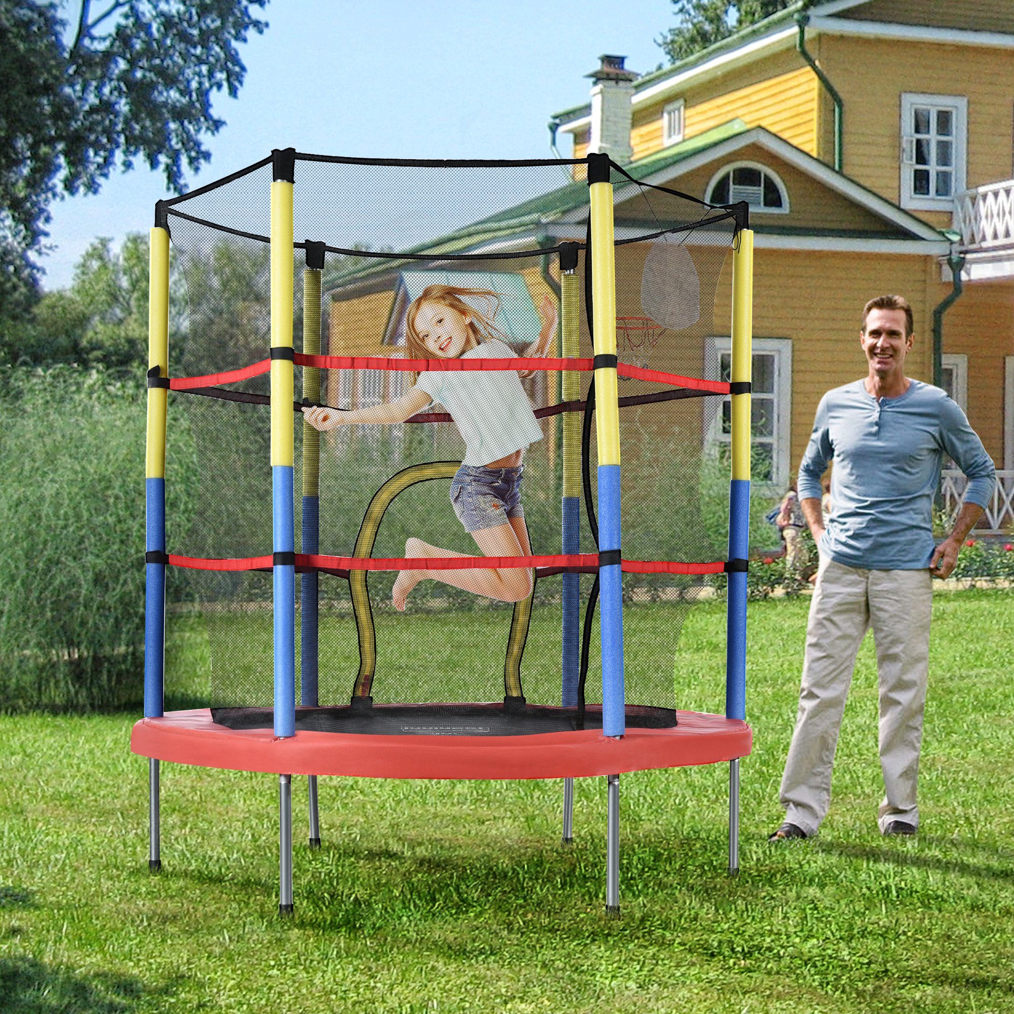Gartentrampolin mit Sicherheitsnetz und Randabdeckung, Fitnesstrampolin