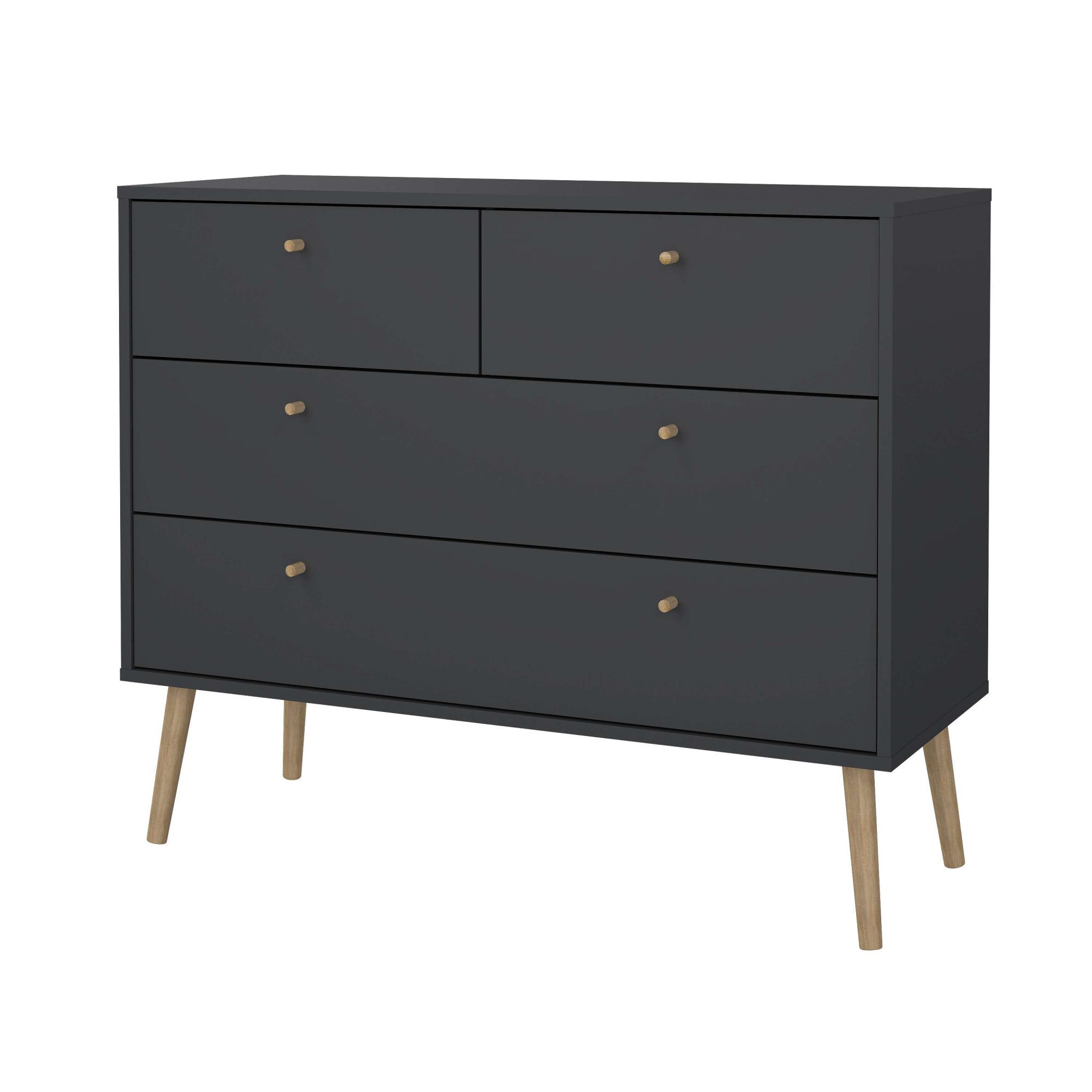 andas Kommode Bodo, Aufbewahrung, Schubladenschrank, Stauraum, modern, Breite 99 cm, 4 Schubladen, Weiß oder Schwarz, Beine und Griffe aus Echtholz