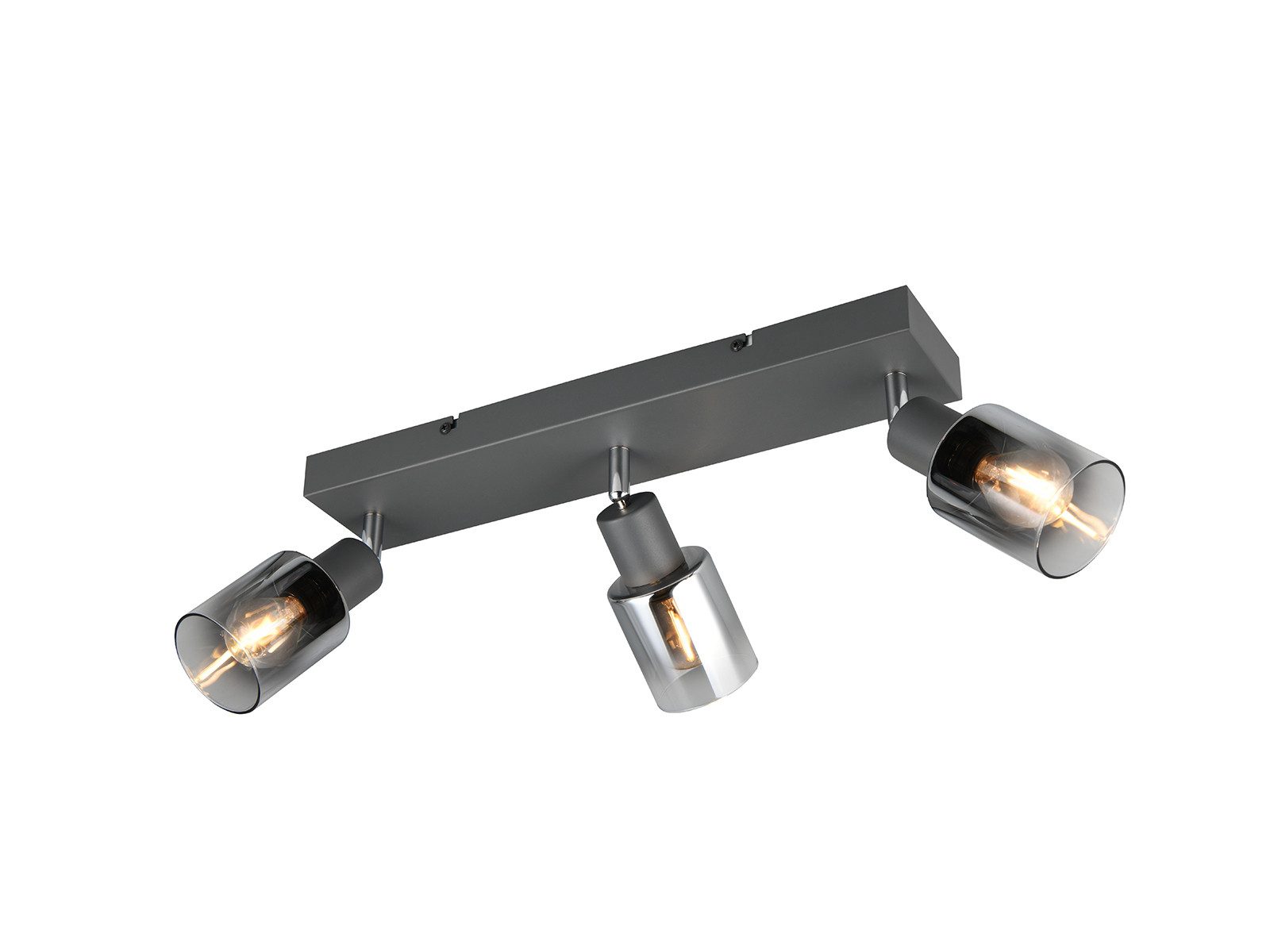 Reality Leuchten LED Deckenstrahler mit 3 Glas Lampenschirmen Chrom, B: 42cm, Dimmfunktion, LED wechselbar, Warmweiß, Strahler Decke 3-flammig für innen, inkl. austauschbaren Leuchtmitteln