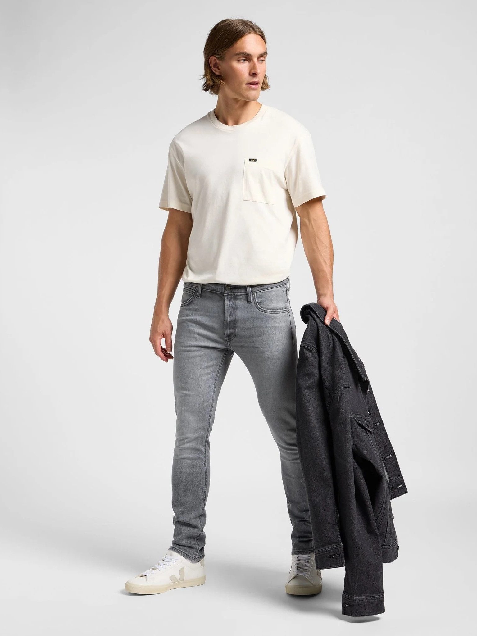 Lee® Slim-fit-Jeans Röhrenjeans - LUKE NEW GREY mittlere Leibhöhe, Leichtgewicht Denim