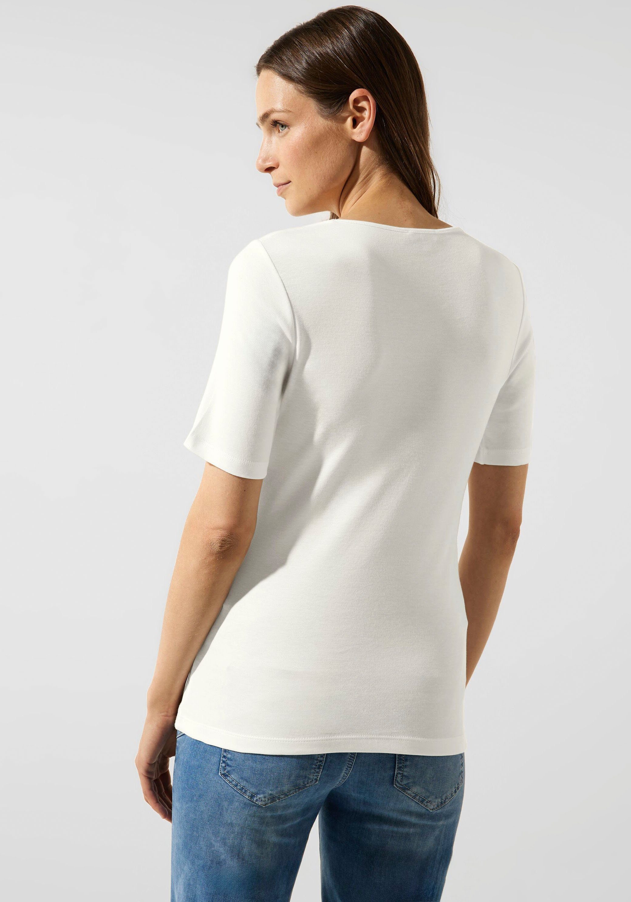 white T-Shirt Herz-Ausschnitt ONE STREET mit off