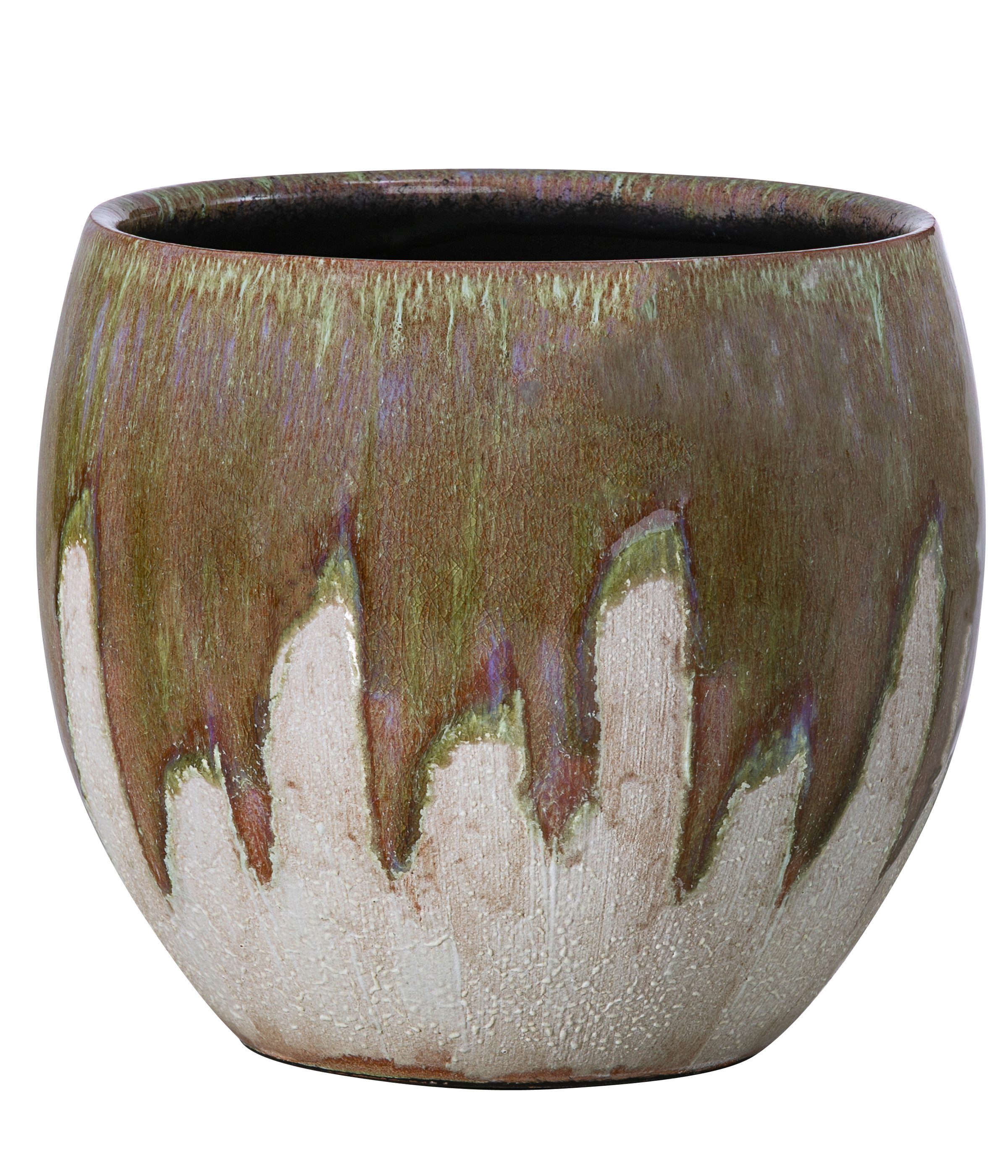 Dehner Übertopf Joulie Duo, bauchige Form, Keramik, grün / creme, handgefertigter Indoor Blumentopf