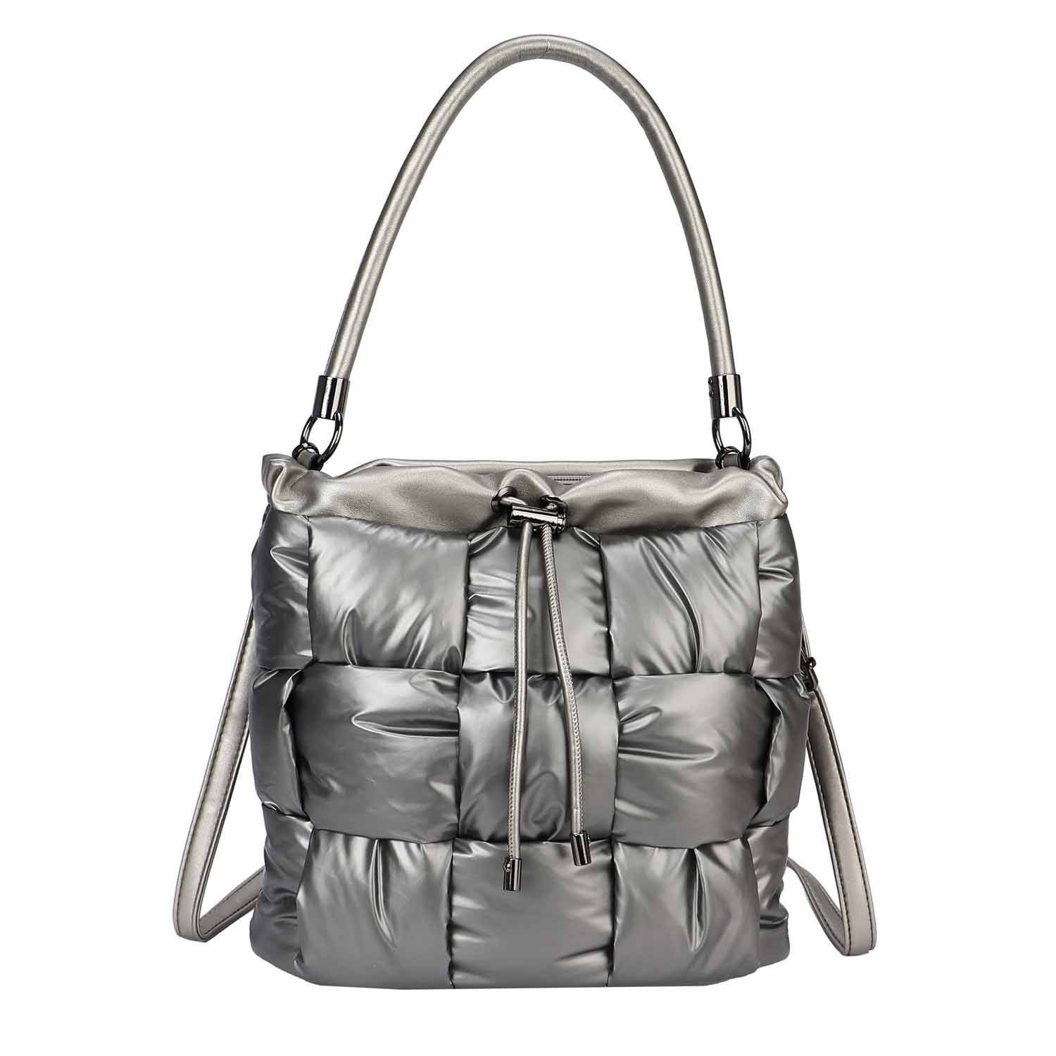 ITALYSHOP24 Schultertasche Damen Tasche Nylon Puffer Shopper Bucket Hobo Bag Crossover Freizeit, Umhängetasche CrossBody Beuteltasche Nylontasche City Bag Reise Leicht