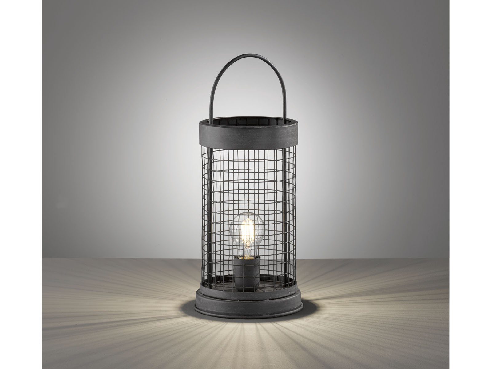 easy! BY FHL LED Hockerleuchte, LED wechselbar, Warmweiß, Industrial Bodenlampe innen, Boden-laterne Gitter Lampenschirm H: 44cm