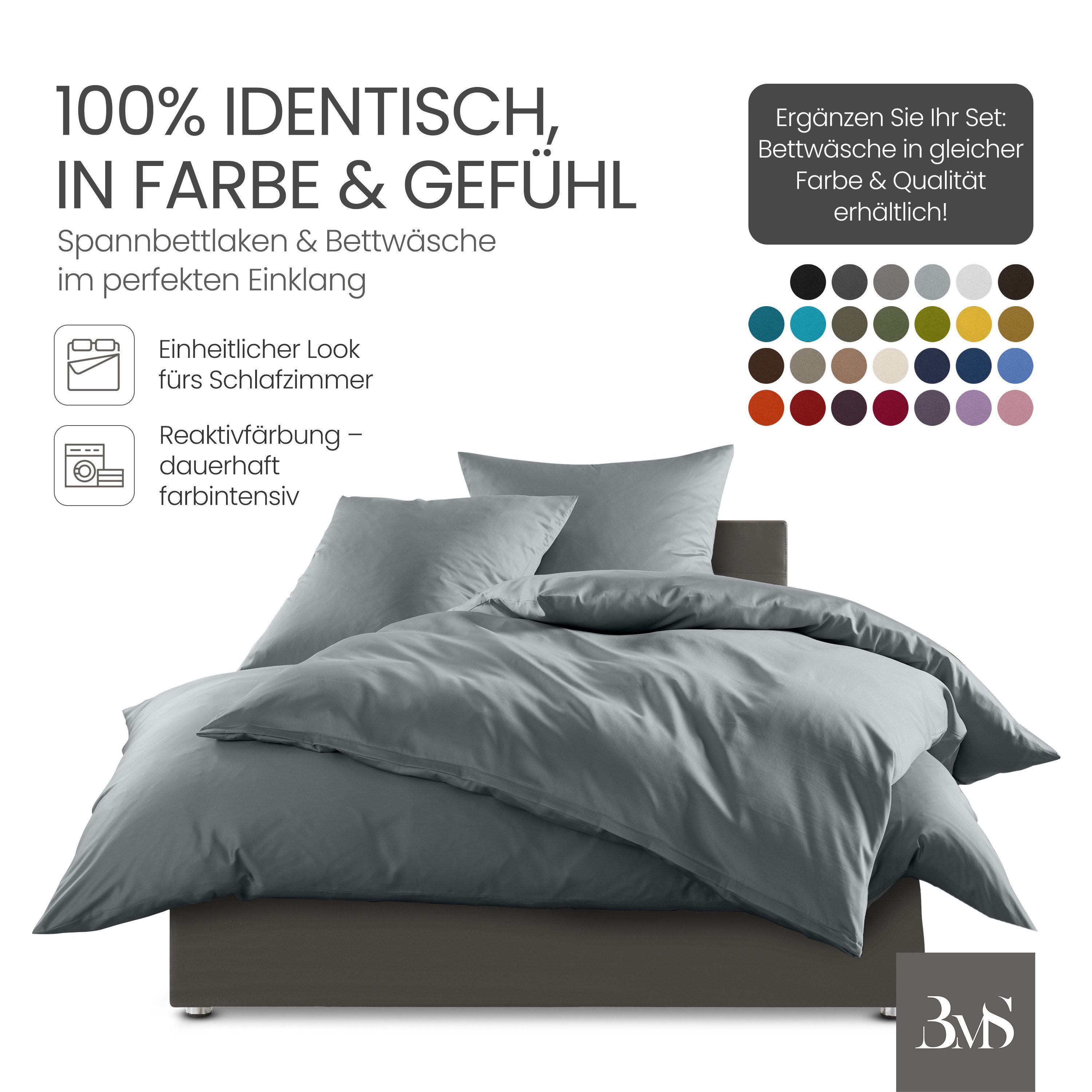 BETTWAESCHE-MIT-STIL Spannbettlaken Mako Satin Spannbettlaken, Matratzenhöhe 12-20 cm, Mako-Satin, Gummizug: rundum, (1 Stück) – Bild 4 von 5