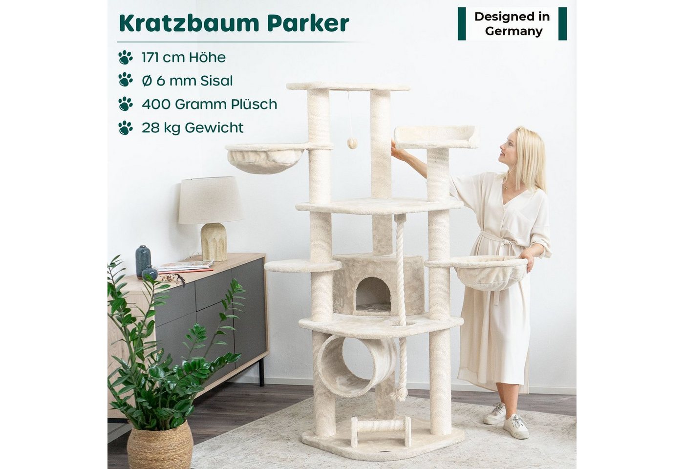 Thumbnail - Happypet Kratzbaum PARKER, Gesamthöhe ca. 171 cm, Haus: 30 x 32 x 32 cm