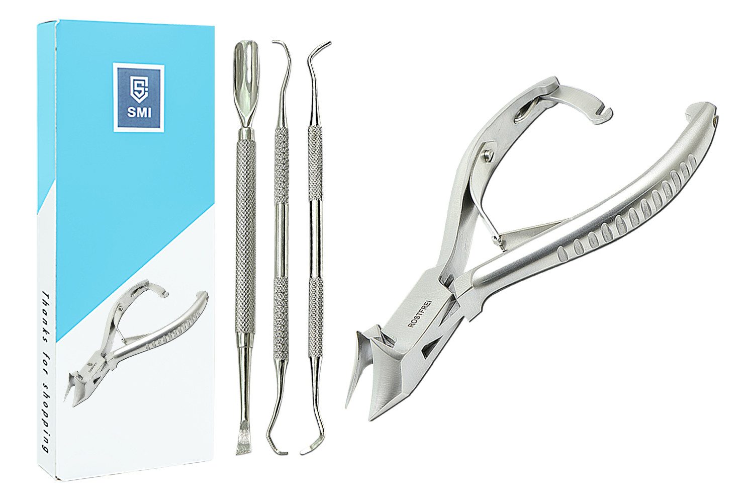 SMI Nagelzange Kopfschneider Nagelhautschieber Eckenheber Fußpflege set, Hand- und Fußpflegeset, 4-tlg., mit Kopfschneider Fußpflege set