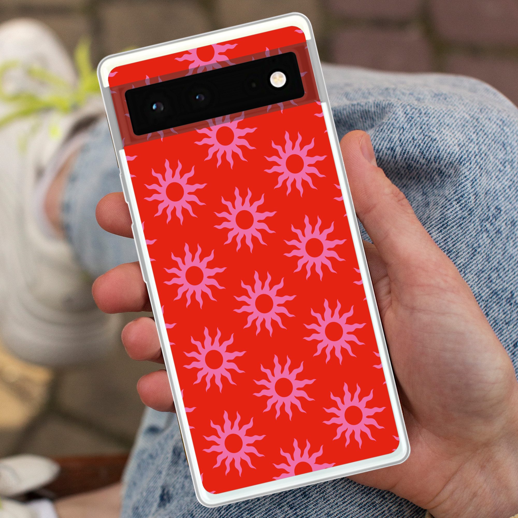 MuchoWow Handyhülle für Google Pixel 6 Sonnen - Rot - Rosa - Muster - Sommer, Handy Case, Silikon, Bumper Case Dünn