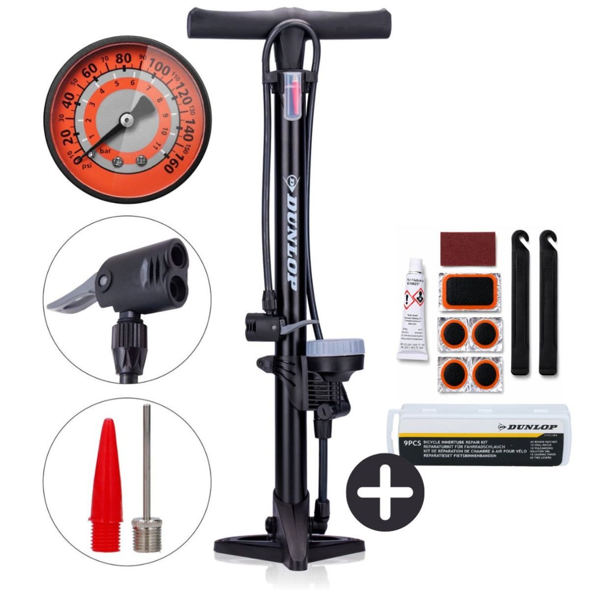 Dunlop Fahrradpumpe Dunlop Fahrradpumpe und Fahrrad Reparaturset 9 teilig