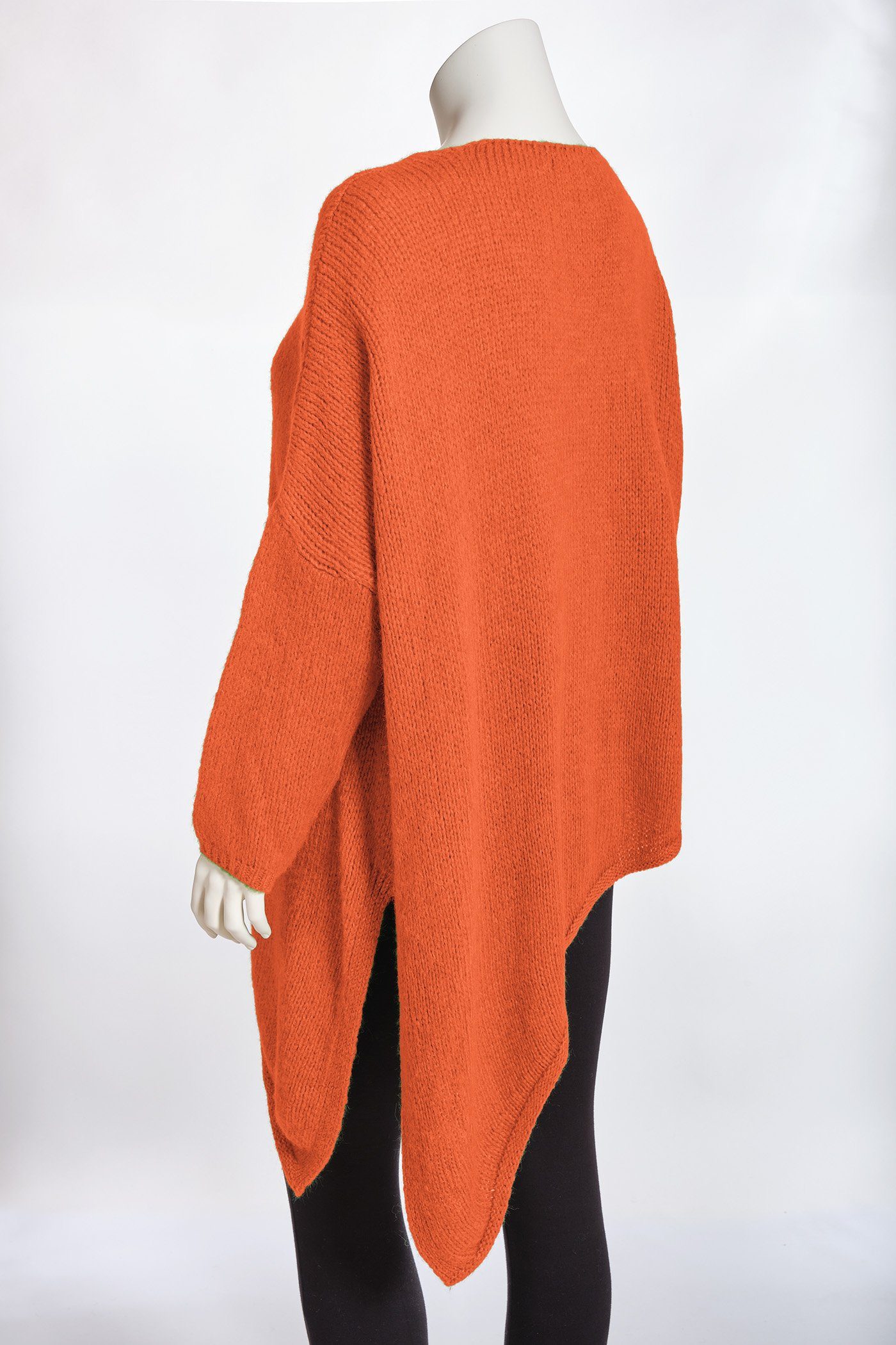 V-Ausschnitt Damen PEKIVESSA Grobstrick-Pullover orange oversized langarm Strickpullover Asymmetrischer (1-tlg)