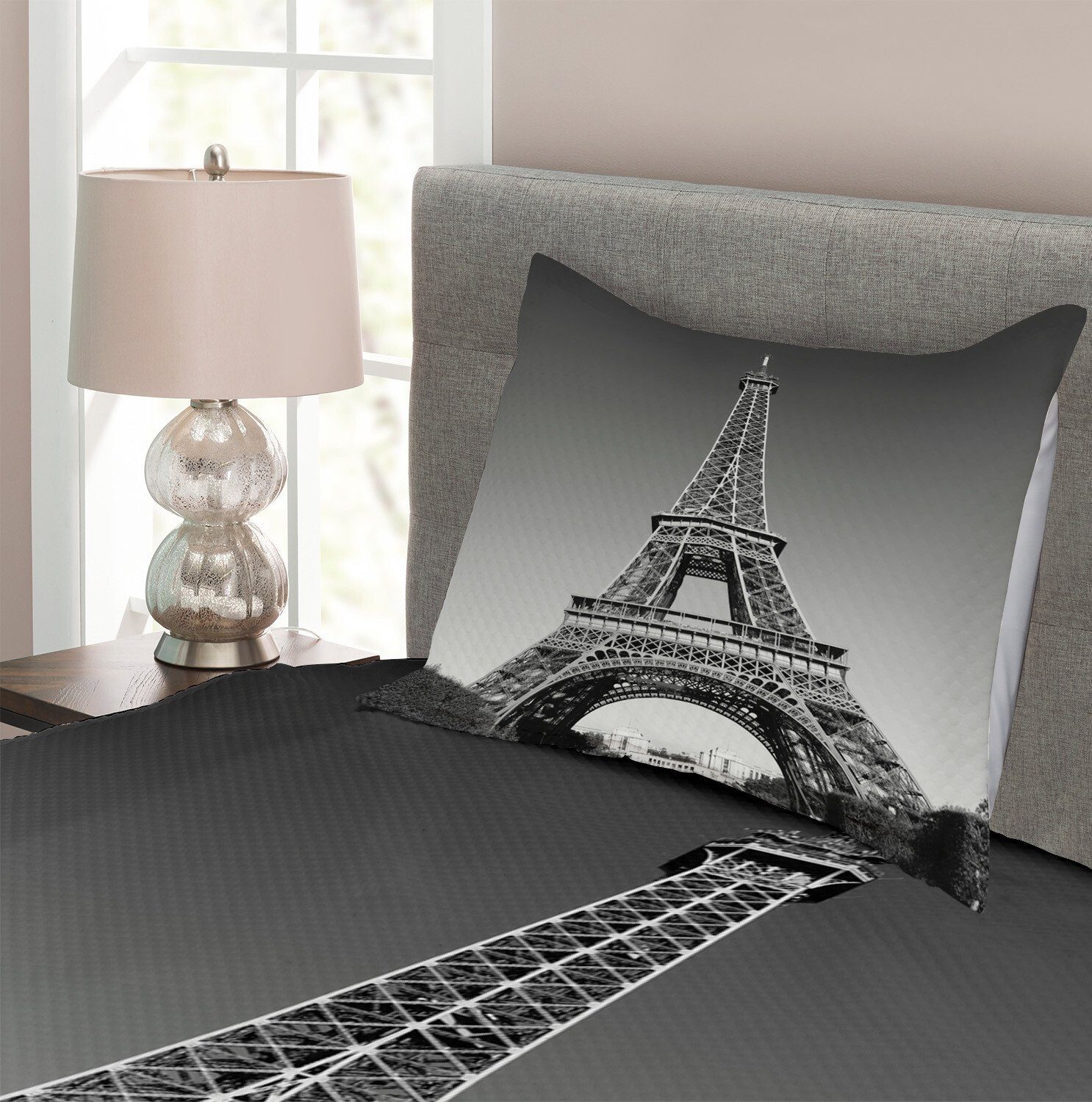 Kissenbezügen Paris Set Landmark Eiffelturm Abakuhaus, Tagesdecke Waschbar, mit