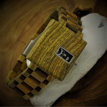 Holzwerk Quarzuhr PRENZLAU Damen & Herren Holz Armband Uhr, futuristisch Eckig, oliv