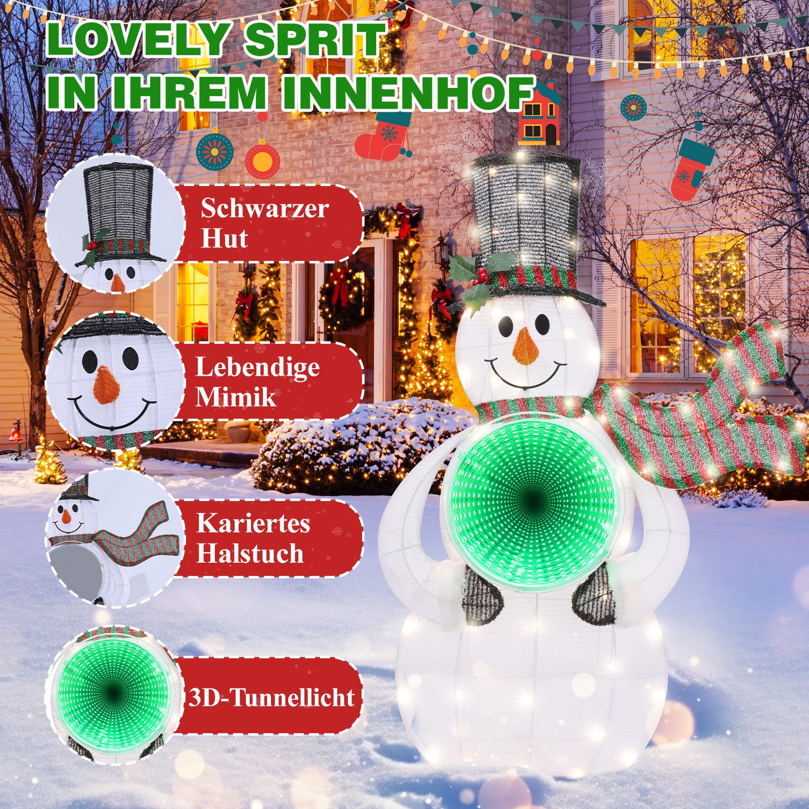 Elegear Schneemann Vertikale 92cm Schneemann mit Tunnel-Leuchte, LED Weihan günstig online kaufen