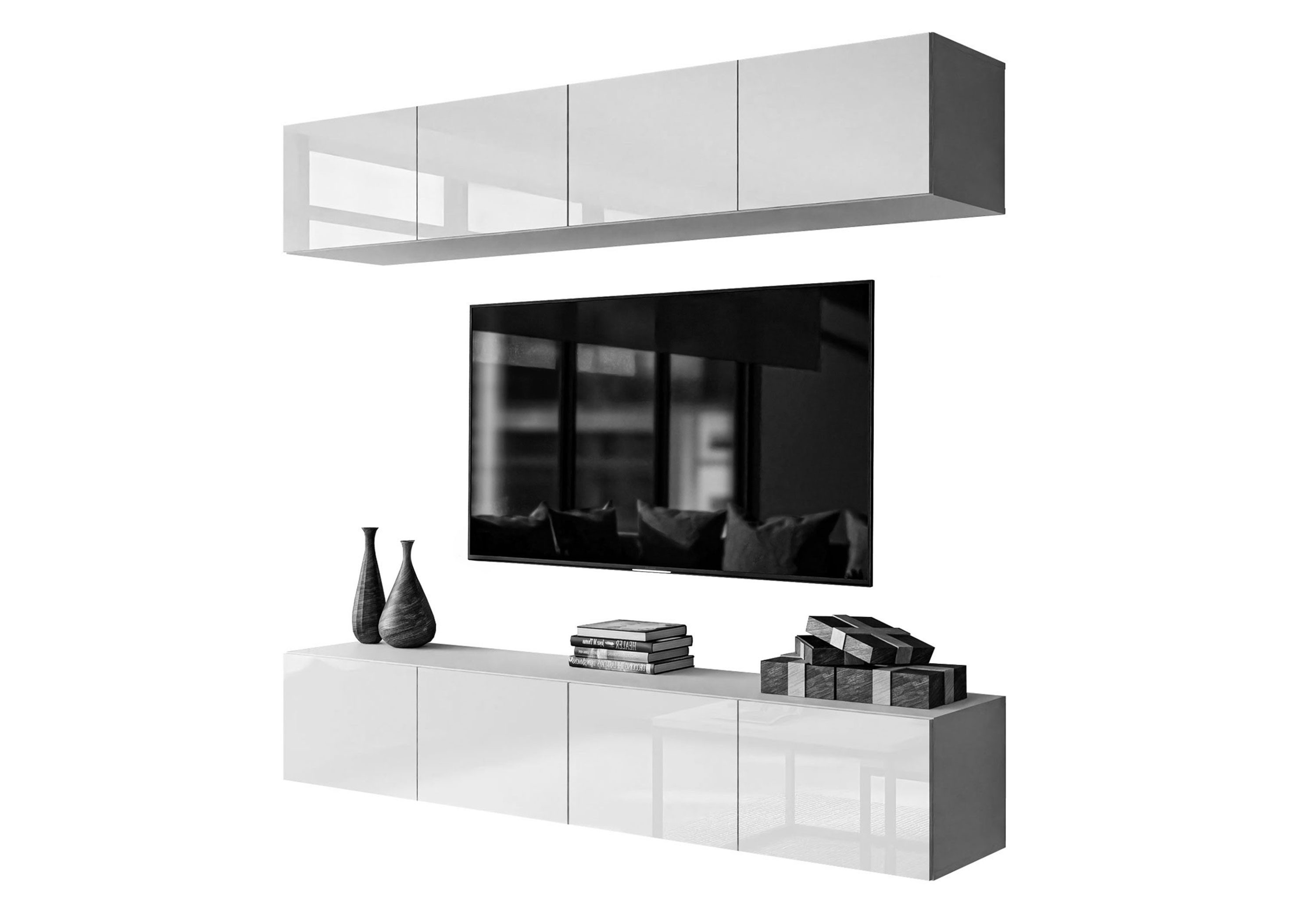 Lookway Wohnwand COLGANTE weiß Hochglanz mit LED, (Wandschrank, 4x 100 cm T günstig online kaufen