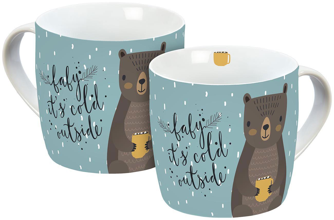 Geda Labels GmbH Tasse Tasse Winterbär 300ml, 1-tlg., Porzellan