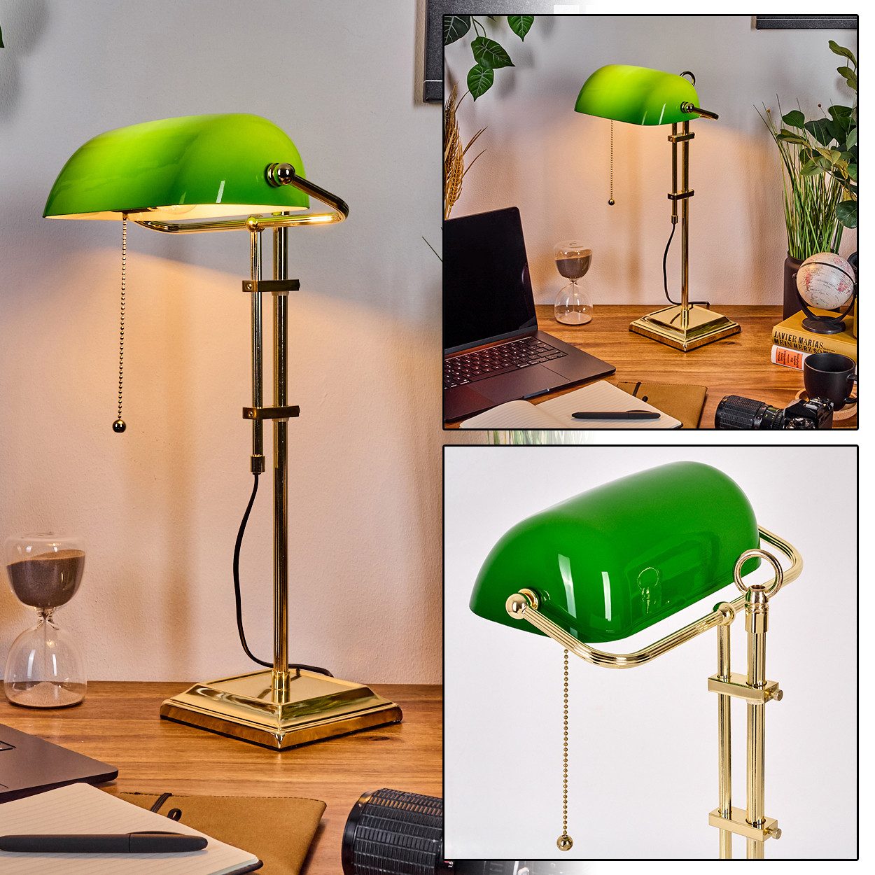 hofstein Tischleuchte Tischlampe aus Metall/Glas in Messing/Grün/Weiß, ohne günstig online kaufen