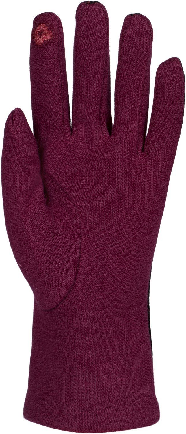 mit Muster Handschuhe Touchscreen styleBREAKER Baumwollhandschuhe Riffel weichem Bordeaux-Rot