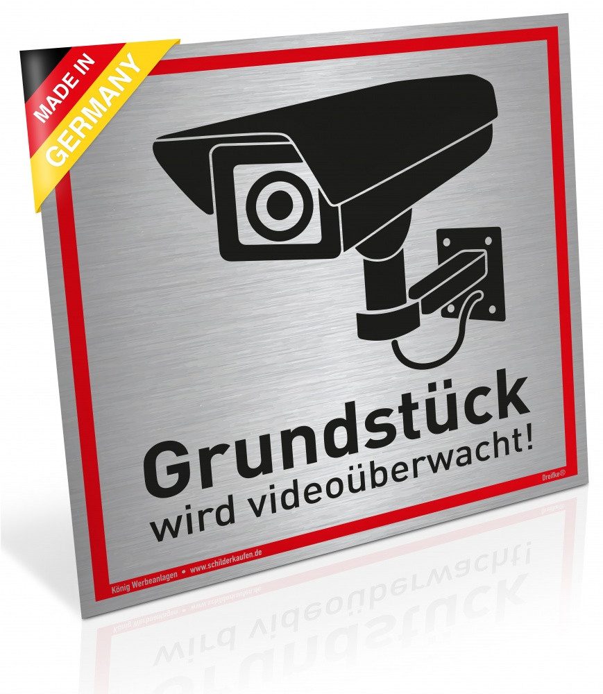 König Werbeanlagen Hinweisschild Schild Grundstück wird videoüberwacht!, Alu 20 x 20 cm, stabiles Alu
