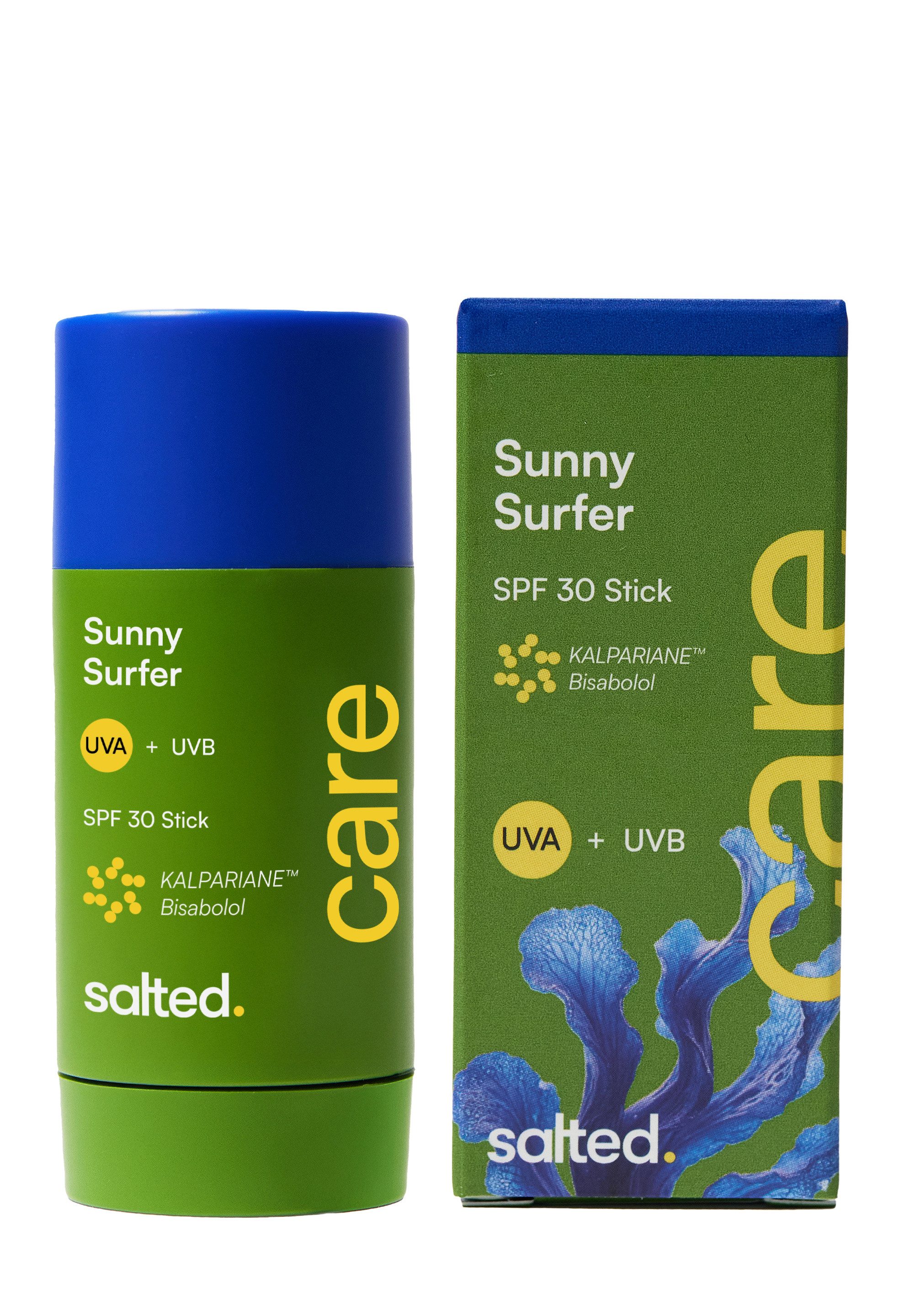 salted. Sonnenschutzcreme LSF 30 Sonnenschutz-Stick Sunny Surfer, Sonnenschutz-Stick LSF 30 (Hoher Schutz) mit Kalpariane und Bisabolol