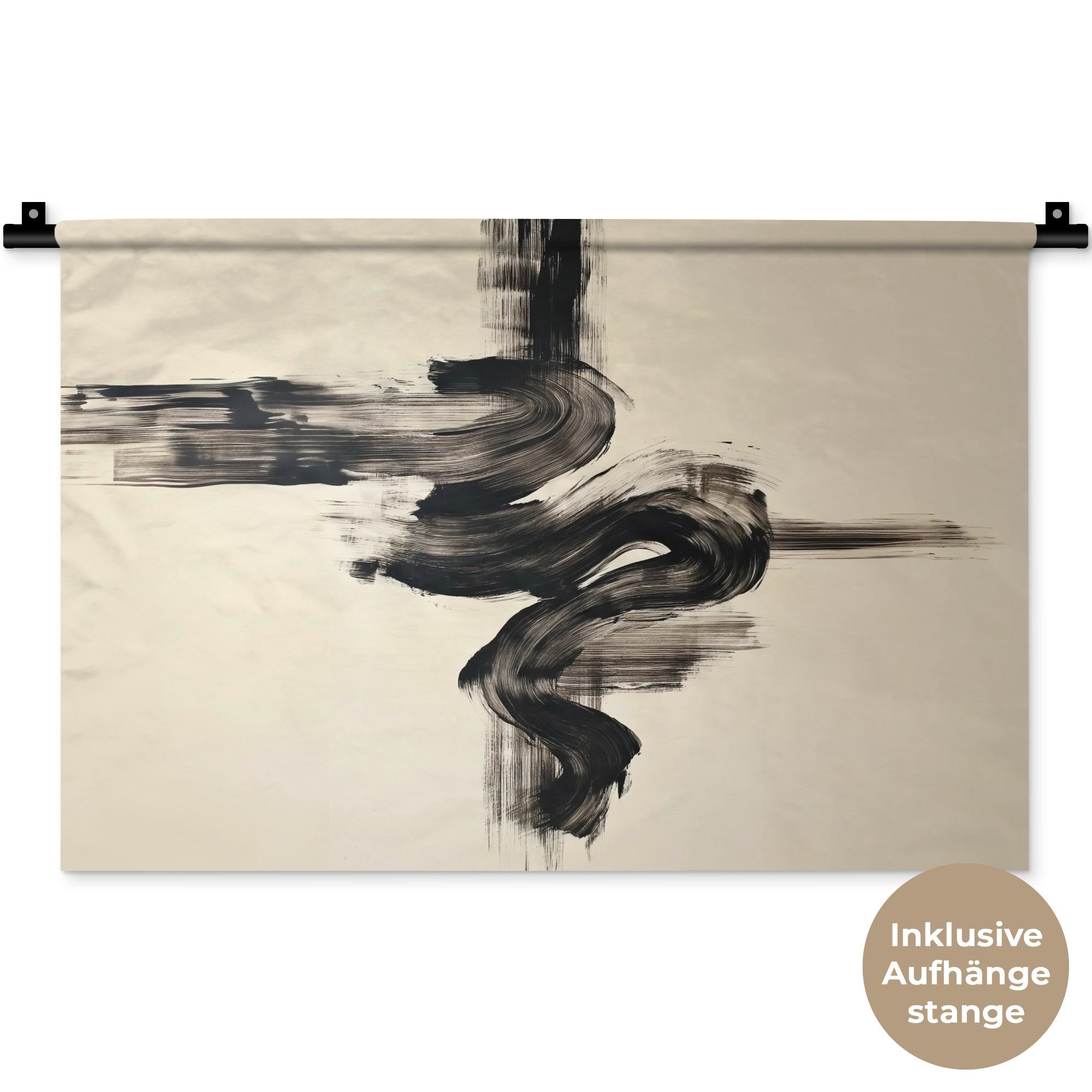 MuchoWow Wandteppich Wellen - Pinselstriche - Beige - Minimalistisch, Rechteckig, Höhe: 3 mm, Wandteppich für Wohnzimmer, Schlafzimmer, 60x40 cm