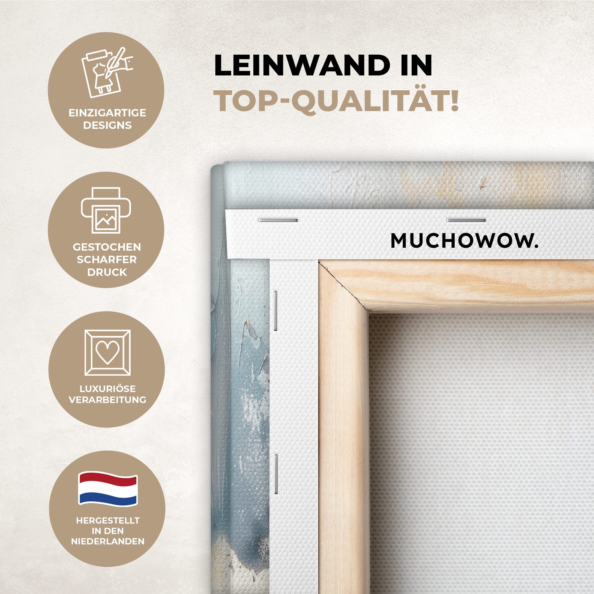 MuchoWow Leinwandbild Blau - Abstrakt - Weiß - Gold - Farbe, Fotodruck (2 St), Wand Bilder 2 Set, Deko Schlafzimmer Wohnzimmer Flur 60x40 cm – Bild 3 von 5