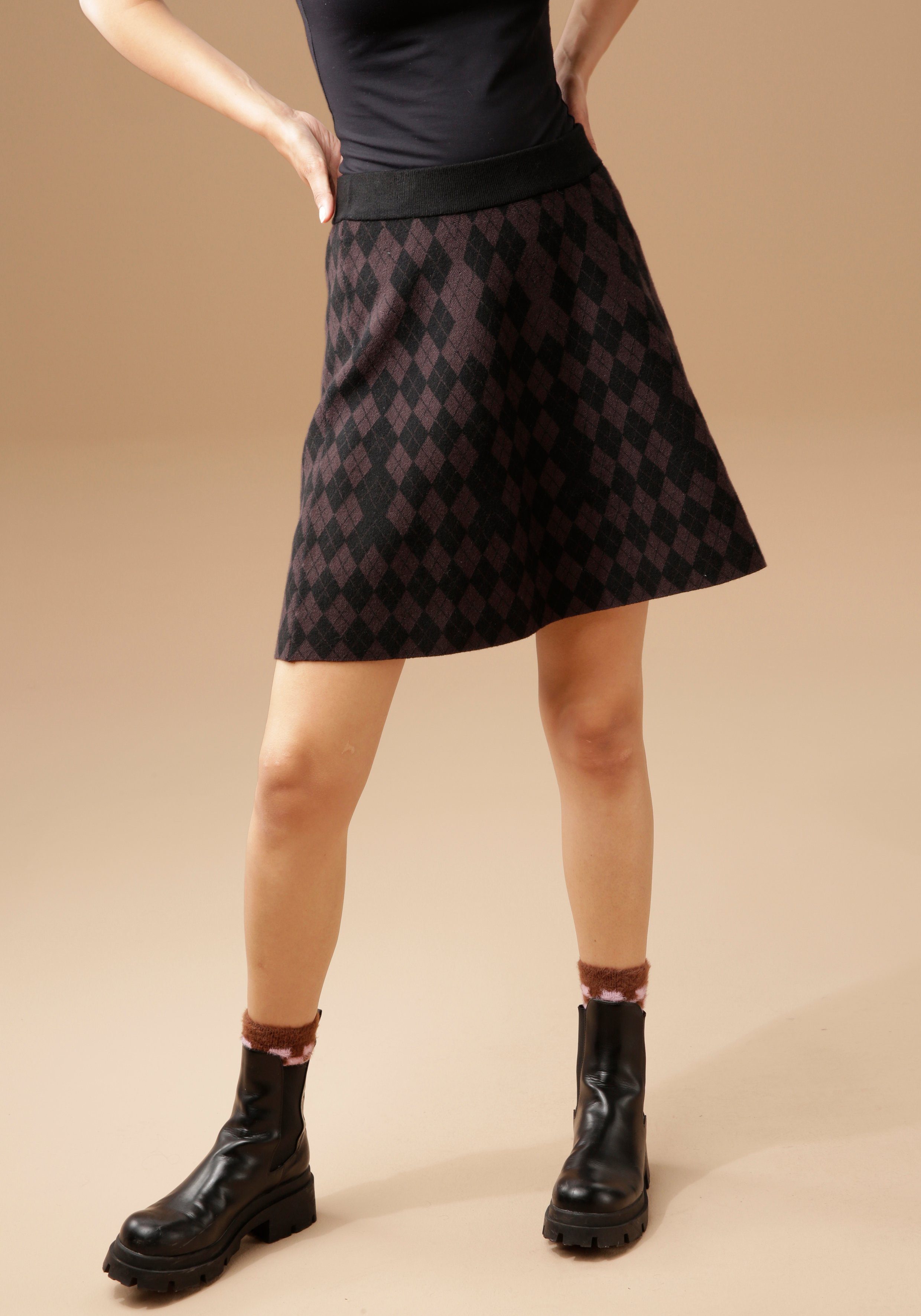 Damen Röcke Aniston CASUAL Strickrock mit trendigem Rauten-Muster - NEUE KOLLEKTION