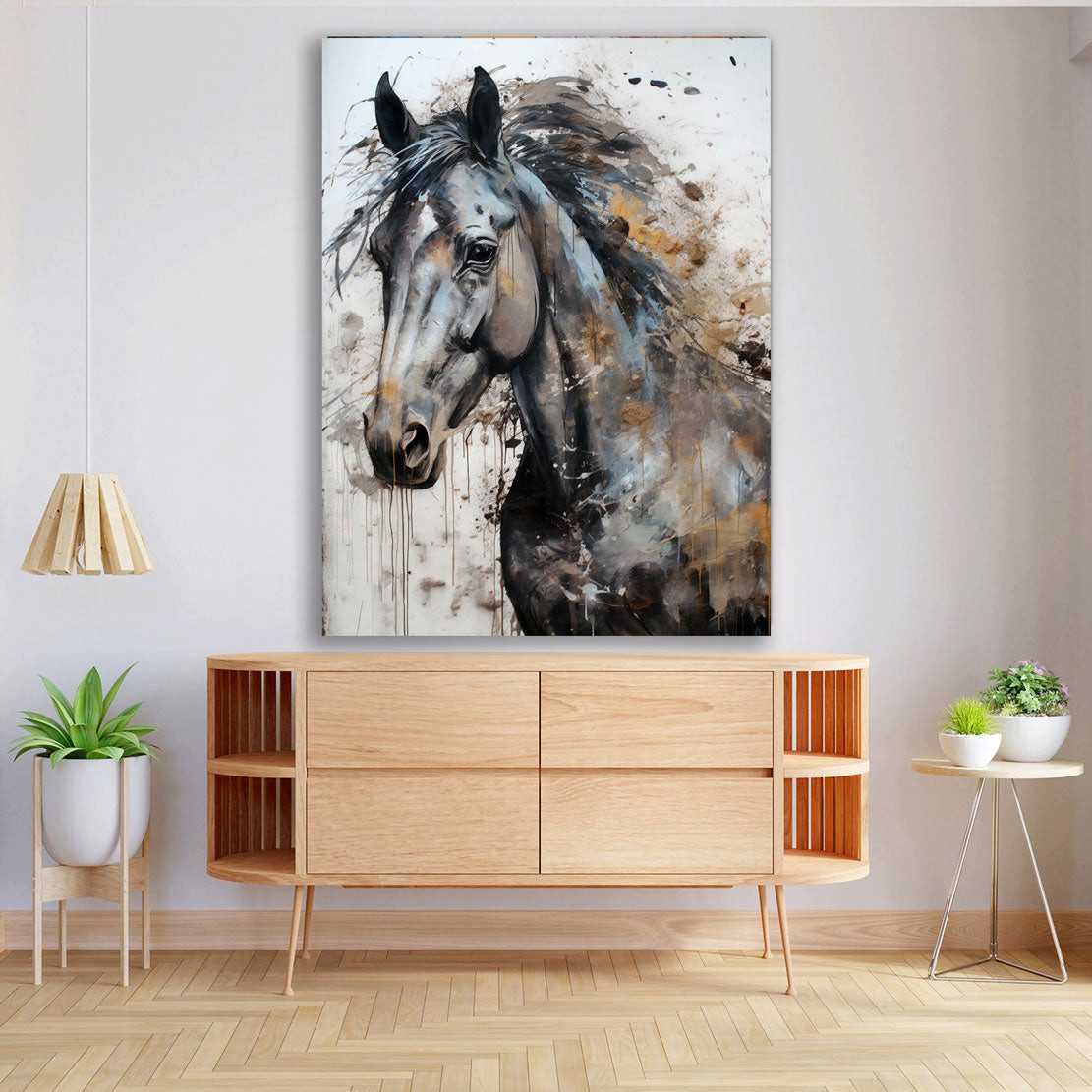 Artedinoi Leinwandbild Pferd Porträt schwarz weiß Splatter Leinwandbild Kunstdruck XL Deko, Pferd, abstrakt