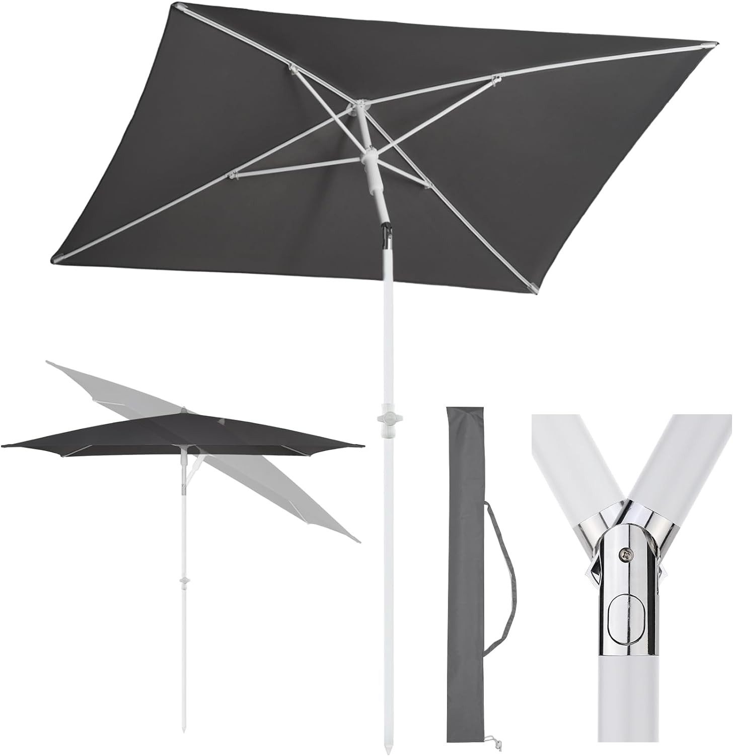 Sekey Sonnenschirm Rechteckig Höhenverstellbar Balkonschirm Knickbar, mit Schutzhülle, LxB: 180,00x125,00 cm, Sonnenschutz UPF50+, Kippbar, Höhenverstellbar Sonnenschirm Balkon