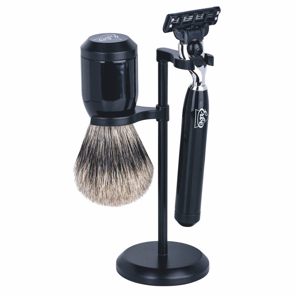 ERBE Rasierpinsel-Set Erbe Rasiergarnitur Gillette Mach3 Schwarz Edelharz, 1 tlg.